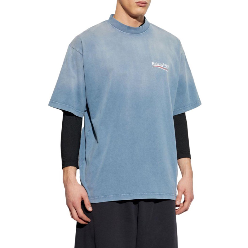 NIGO Balenciaga Men's Summer Half Turtleneck Cotton Washed Gradient Logo Print Short Sleeve Political Campaign T-Shirt #nigo71898