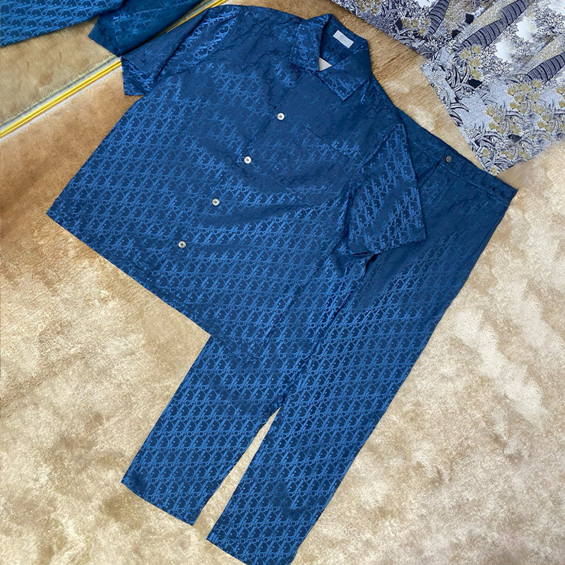 Dior NIGO Men's Summer Oblique Printed Solid Color Silk Cotton Fitted Short Sleeve Shirt Casual Pants Set #nigo71883