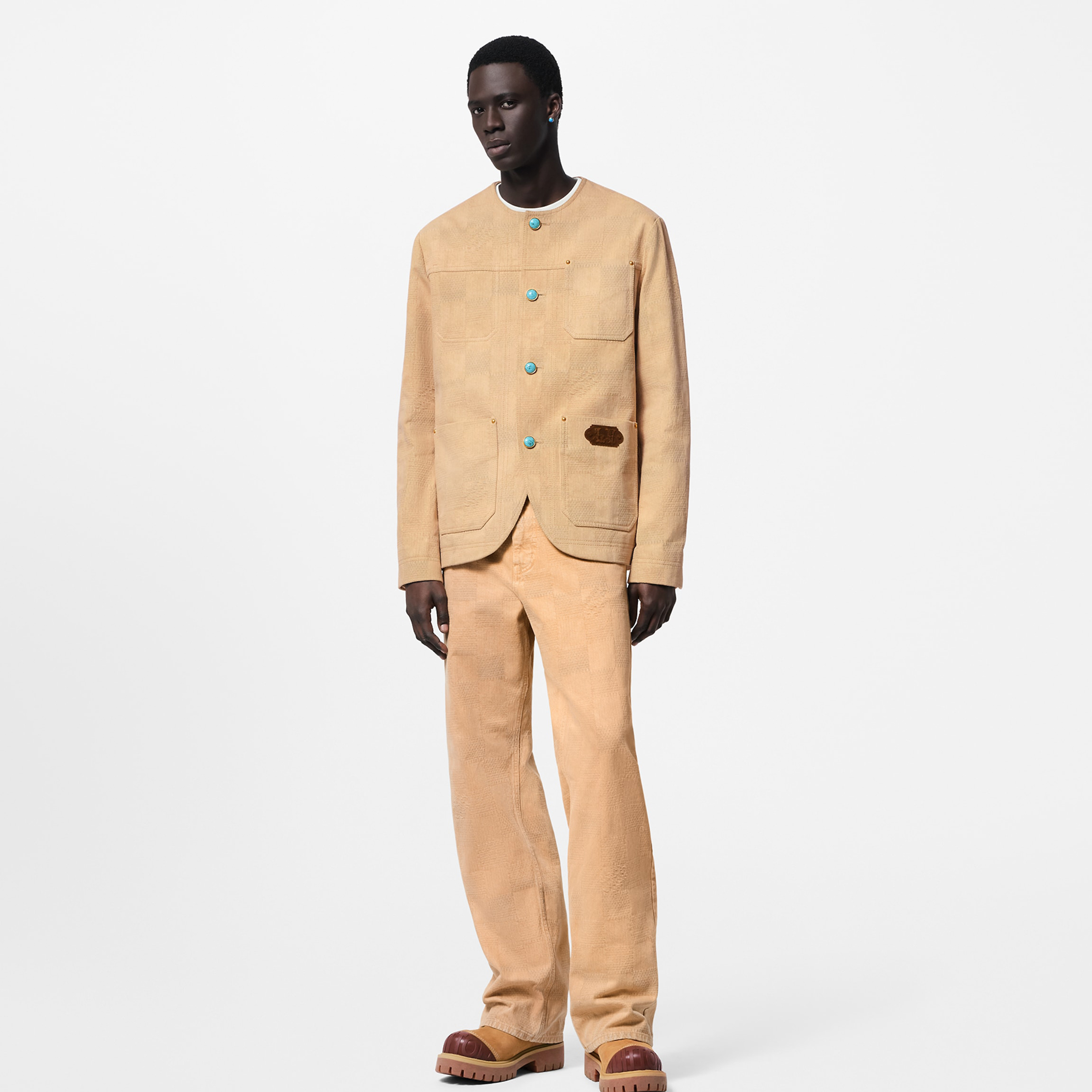 NIGO Louis Vuitton Men's Spring And Autumn Damier Collarless Cotton Lettered Jacquard Workwear Jacket Casual Solid Color Work Pants #nigo71922