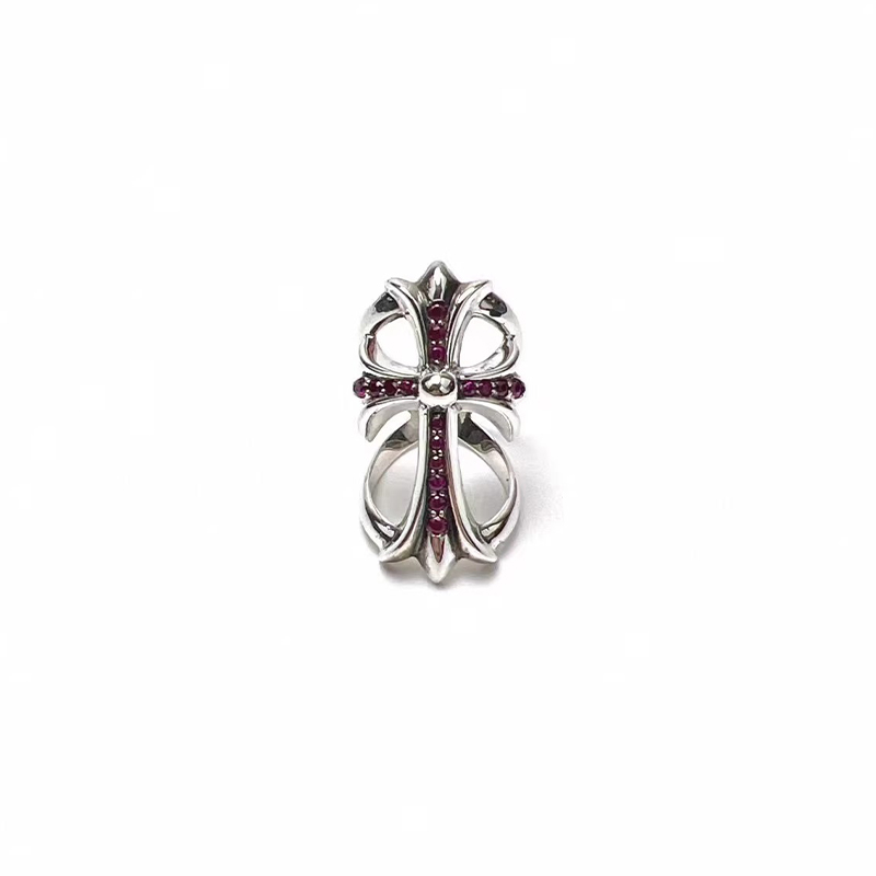 NIGO Chrome Hearts Men's Women's Diamond Personalized Simple S925 Silver Cross Ring Accessories #nigo71925