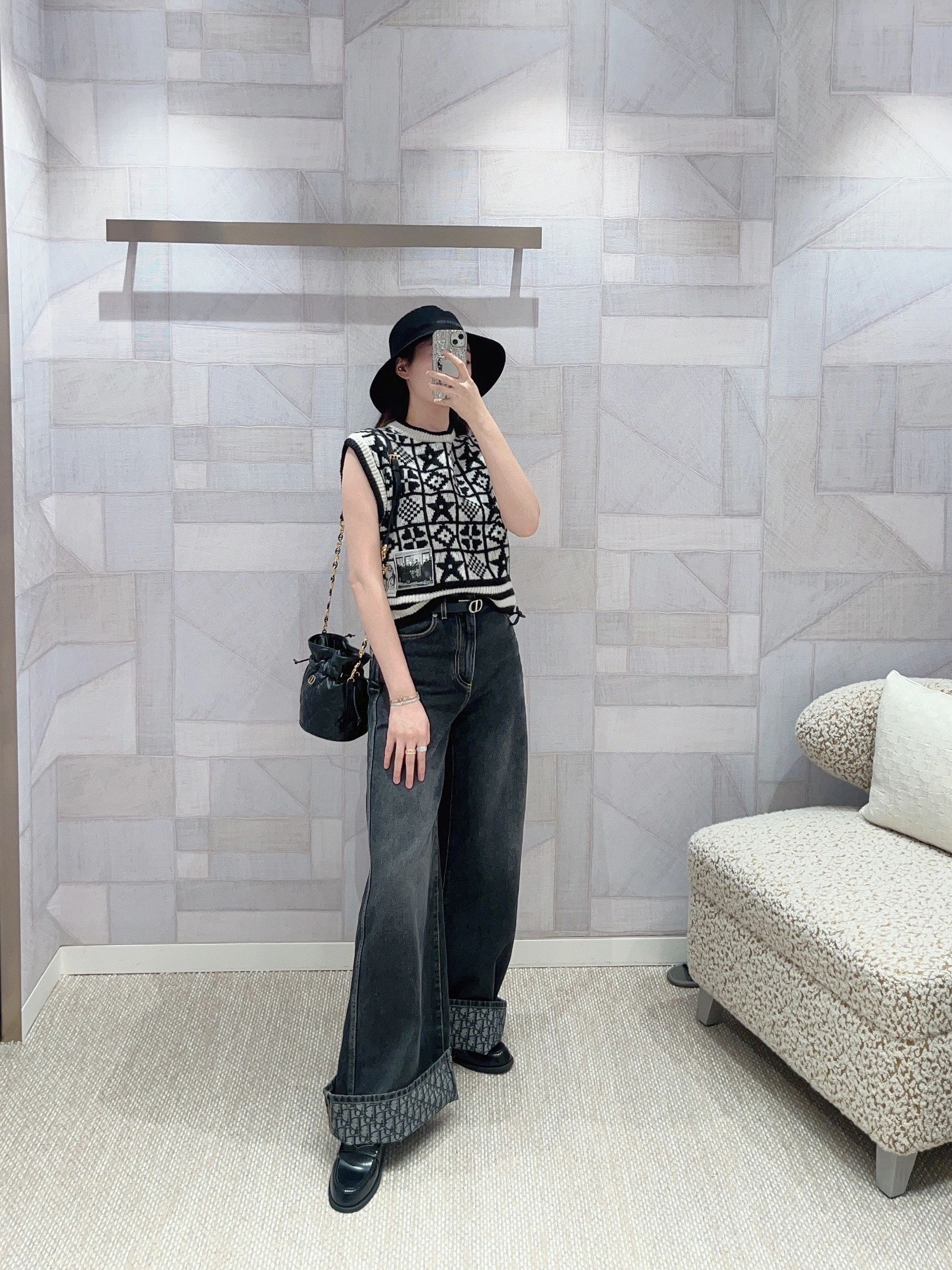 NIGO Dior Women's Four Seasons Solid Color Wide Leg Flared Pants Casual High Waist Denim Pants #nigo71919