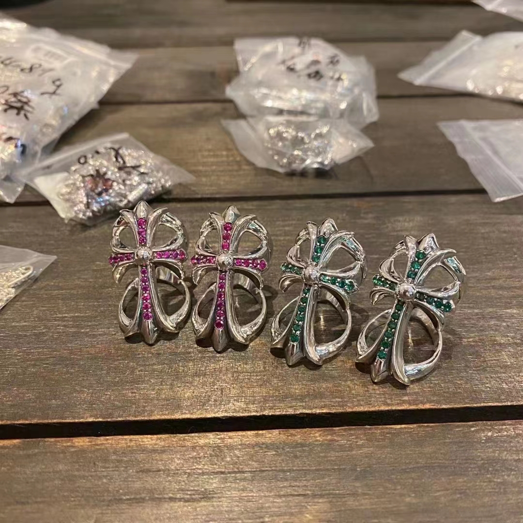 NIGO Chrome Hearts Men's Women's Diamond Personalized Simple S925 Silver Cross Ring Accessories #nigo71925