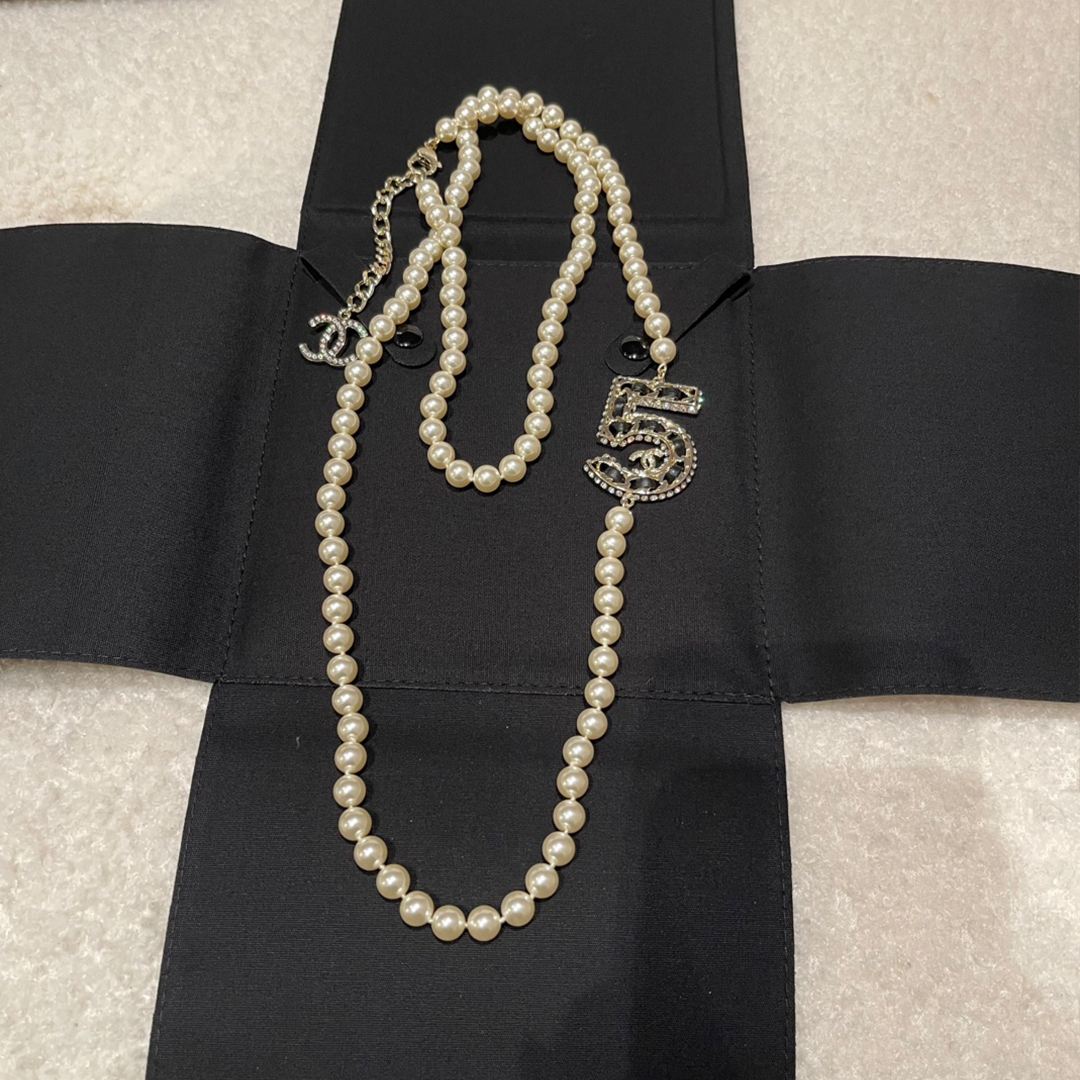 NIGO Chanel Women's Fashion Diamond Number 5 Elegant Pearl Double Layer Necklace Jewelry Accessories #nigo71899