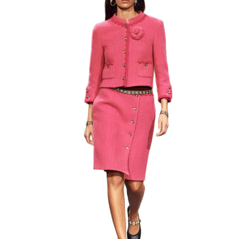 NIGO Chanel Women's Spring And Autumn Solid Color Round Collar Wool Long Sleeve Jacket Coat Casual Tweed High Waist Half Skirt #nigo71911