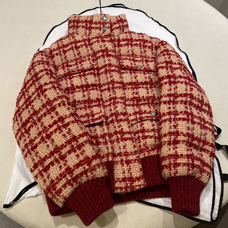 NIGO Chanel Women's Autumn And Winter Standing Collar Colorblocking Plaid Wool Vintage Puffer Down Jacket #nigo71913