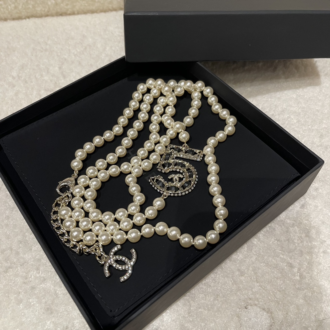 NIGO Chanel Women's Fashion Diamond Number 5 Elegant Pearl Double Layer Necklace Jewelry Accessories #nigo71899