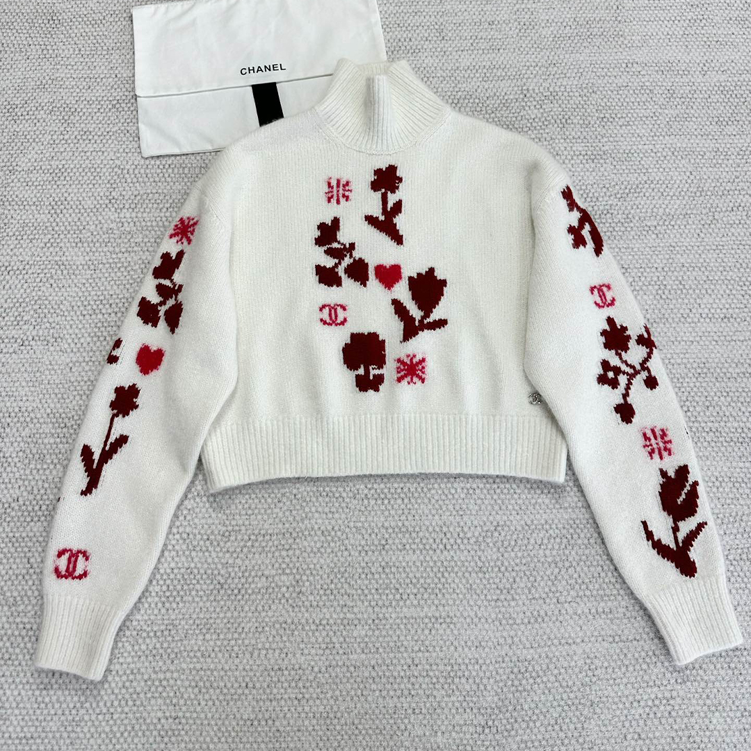 NIGO Chanel Women's Spring, Autumn And Winter Floral Embroidery Solid Color High Neck Pullover Long Sleeve Cashmere Knit Sweater #nigo71915