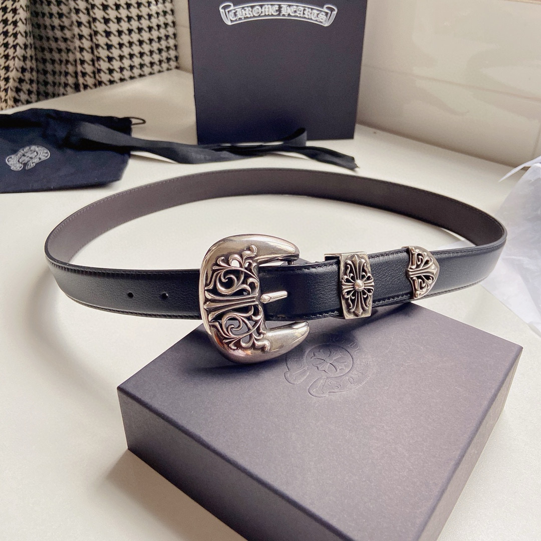 NIGO Chrome Hearts Men's Logo Leather Belt Pure Copper Thick Gold Plated 3cm Wide Belt Jewelry Accessories #nigo71931