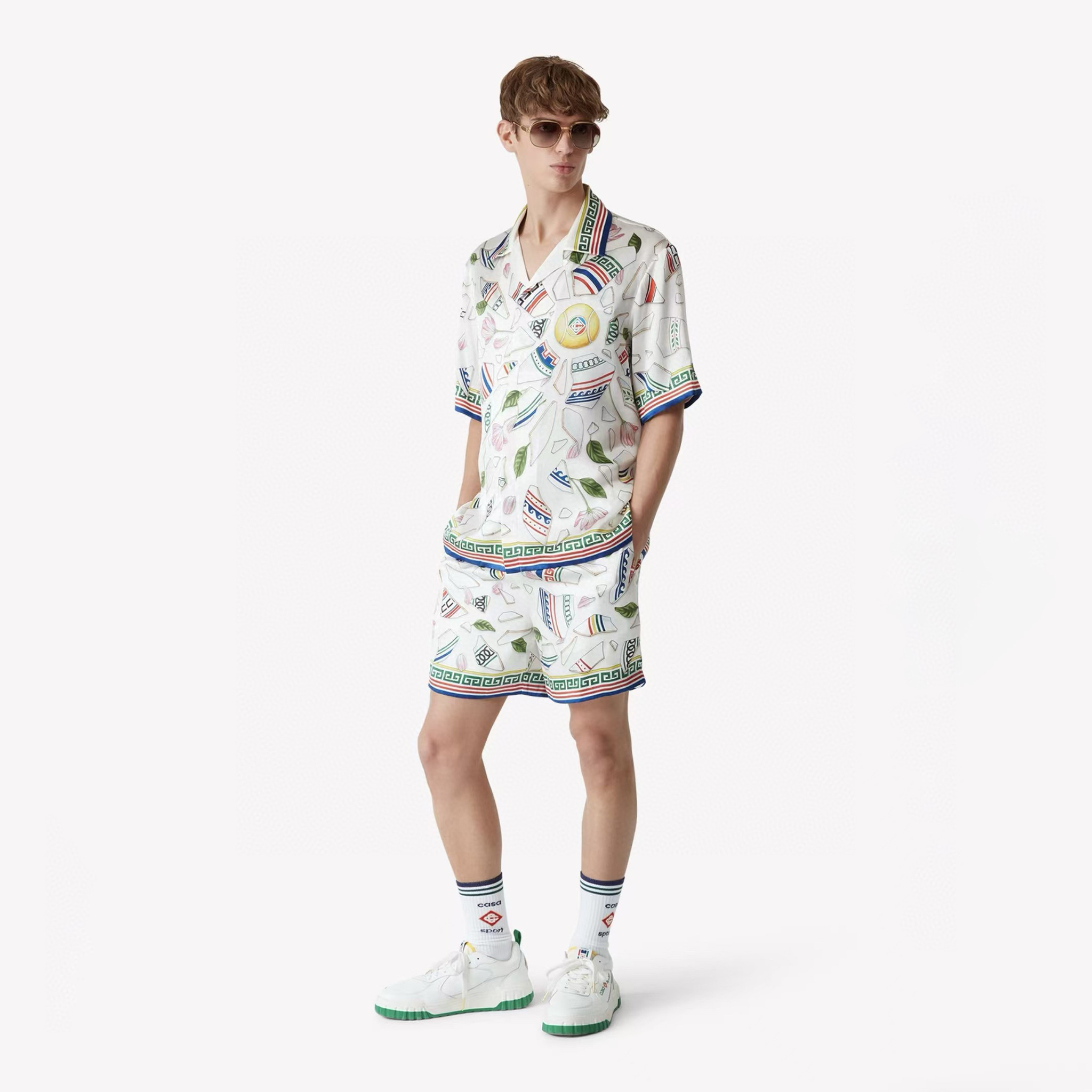 NIGO Casablanca Men's Women's Summer Silk Floral Print Loose Short Sleeved Shirt Casual Drawstring Shorts Ngvp #nigo9927
