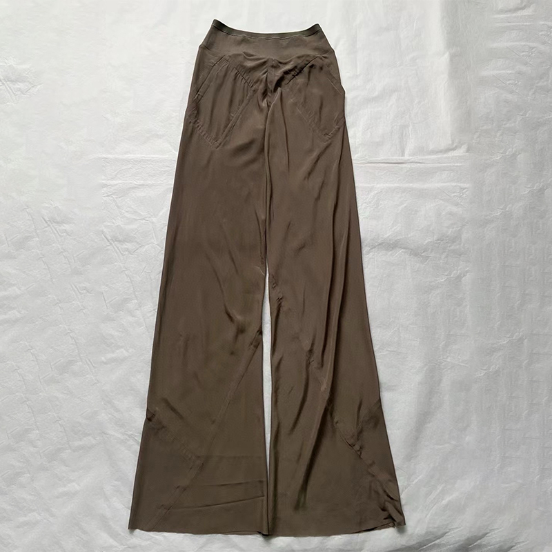 NIGO Rick Owens Women's Spring And Summer Fashion Mid-Waist Elastic Leisure Straight Solid Color Wide Leg Casual Pants #nigo71933