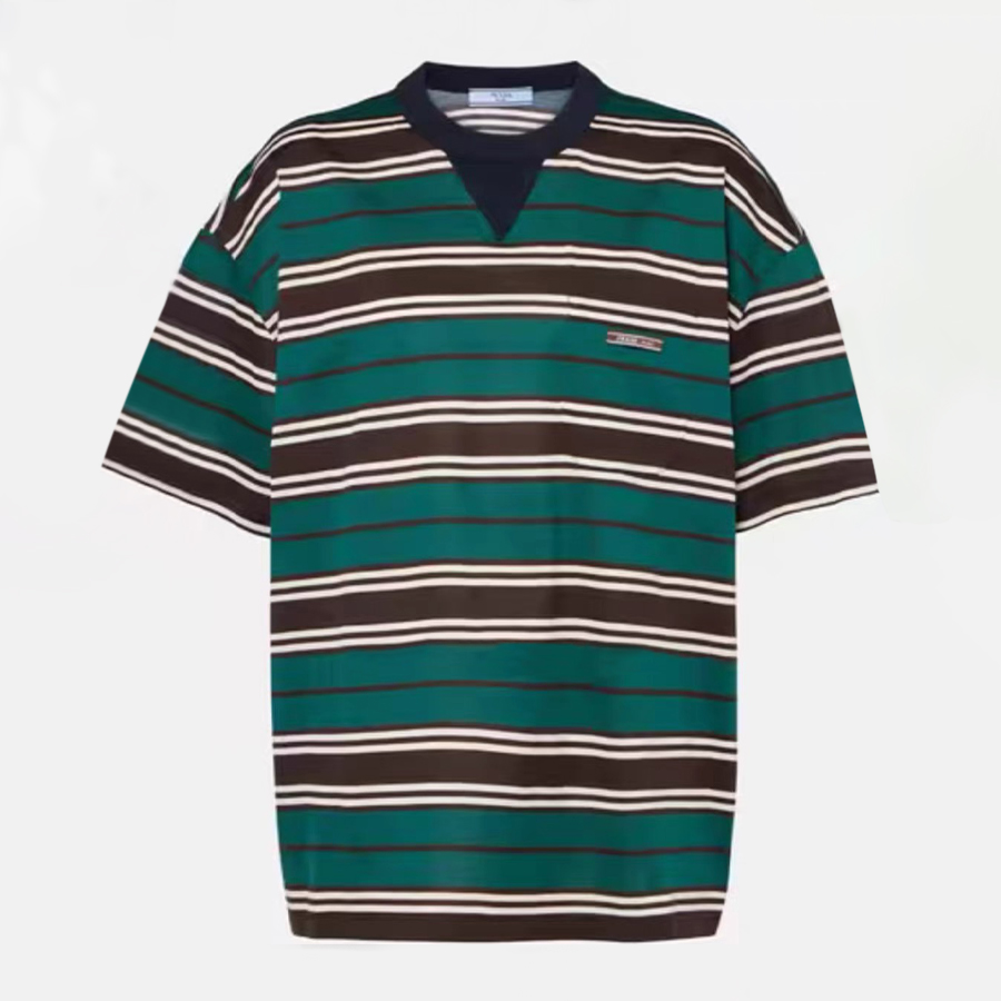 NIGO Prada Men's Women's Spring/Summer Round Neck Striped Solid Color Cotton Short Sleeve T-Shirt #nigo71943