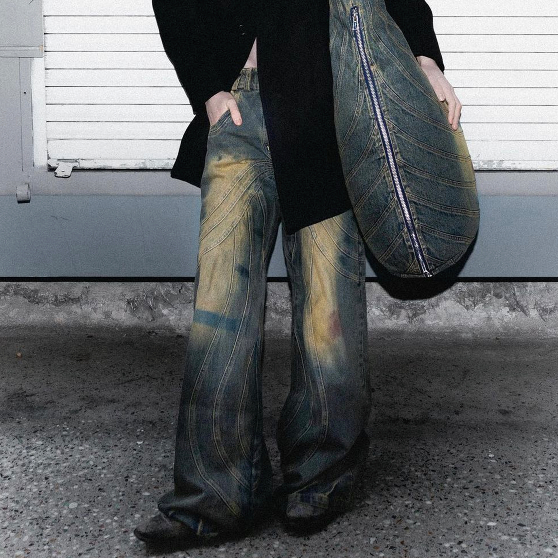 NIGO No Faith Studios Men's And Women's Spring/summer Faded Aged Washed Vintage Dragging Pants Micro Flare Wave Baggy Jeans Denim Pants Ngvp #nigo9934