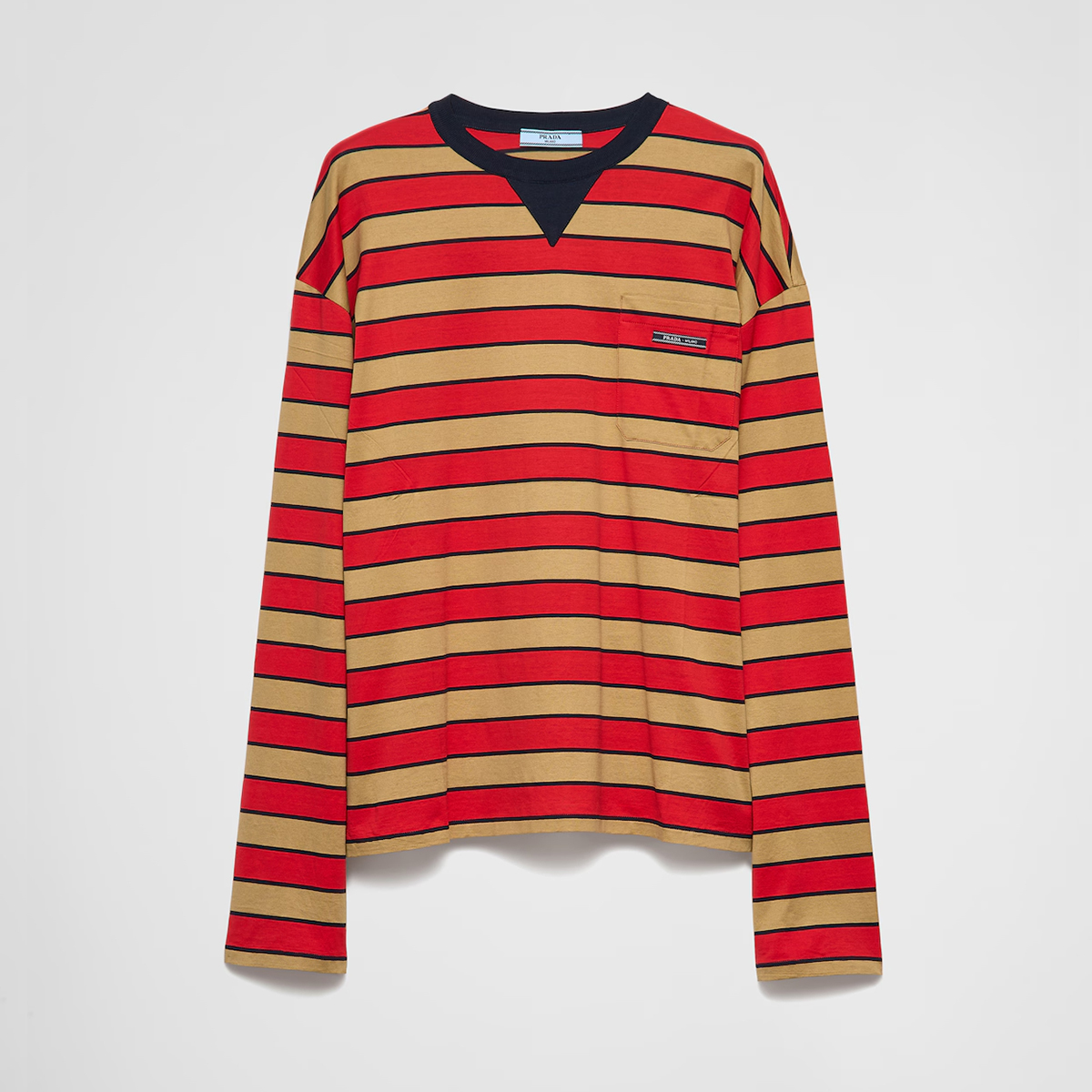 NIGO Prada Women's Spring Logo Embroidery Long Sleeve Striped Lisle Cotton Loose Solid Color T-Shirt #nigo71942
