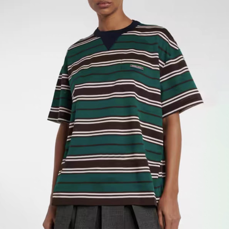 NIGO Prada Men's Women's Spring/Summer Round Neck Striped Solid Color Cotton Short Sleeve T-Shirt #nigo71943