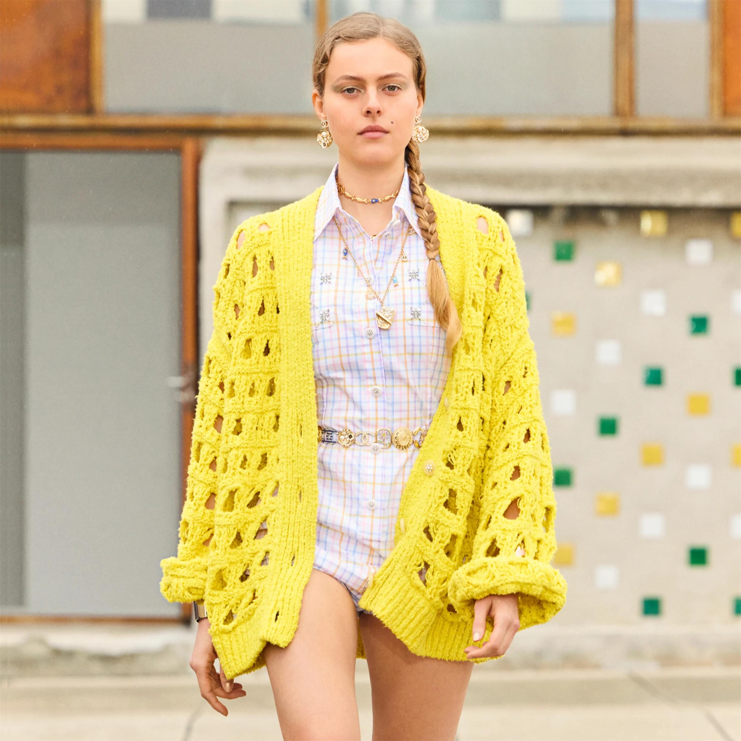 NIGO Chanel Women‘s Spring and Autumn Solid Color Skeleton Knit V-Neck Long Sleeve Jacket #nigo75196