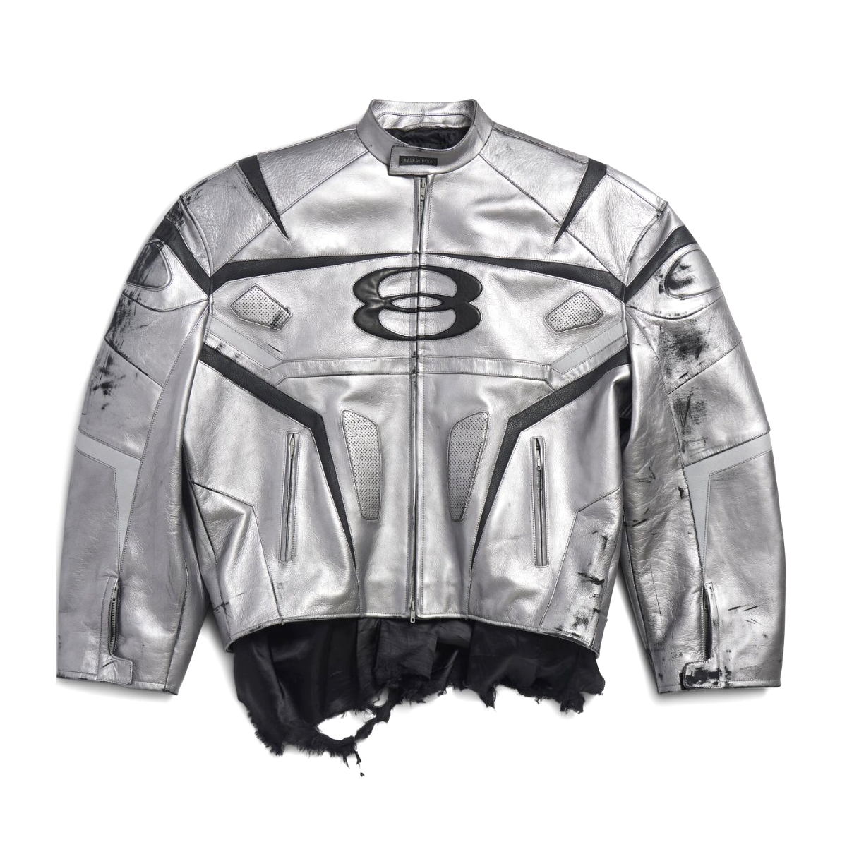 NIGO Balenciaga Men's Autumn and Winter Solid Color Irregular Shape Round Neck Zipper Long Sleeve Leather Jacket #nigo75194