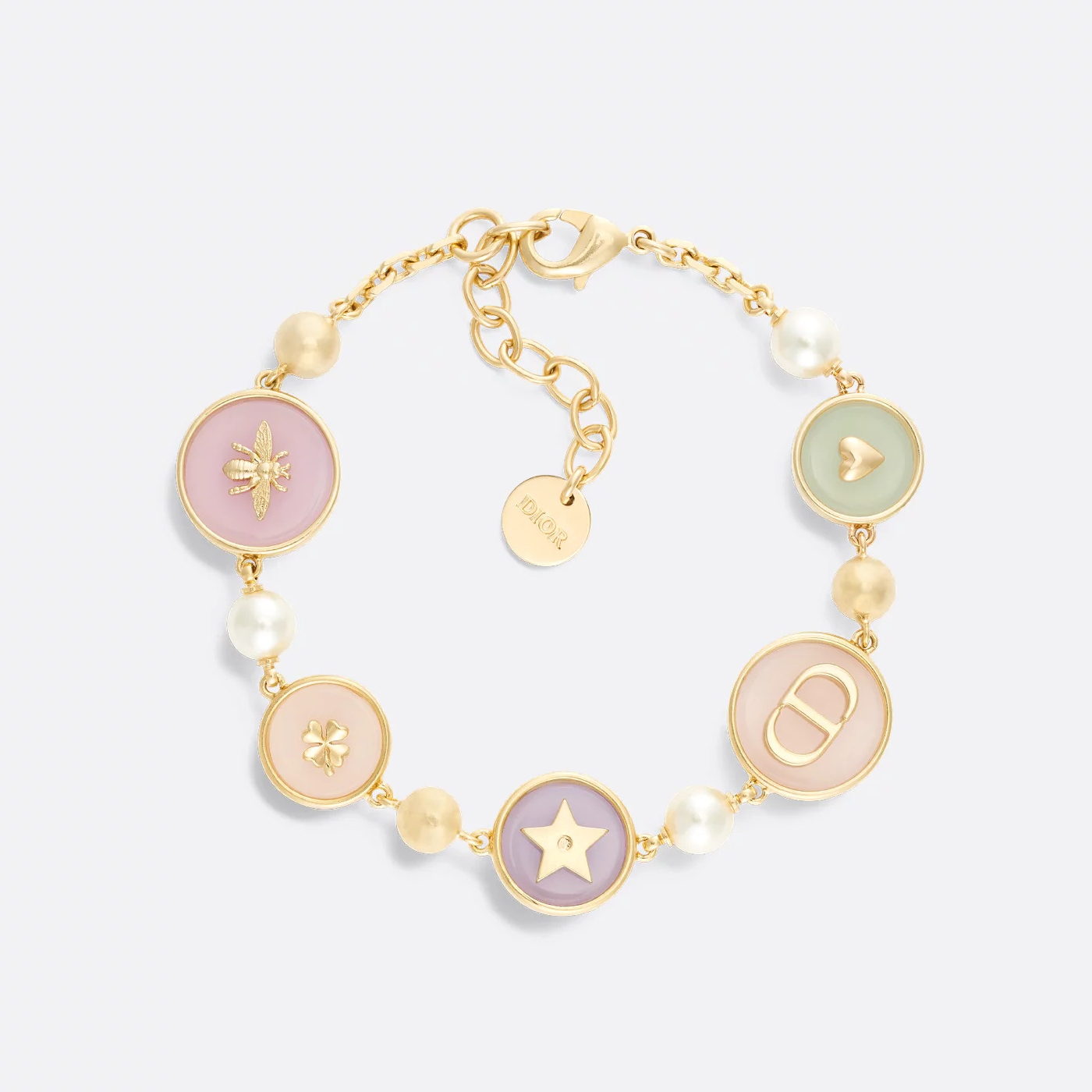 NIGO Dior D-Luck Women's Gold Multicolor Clear Resin Round Plaque Decorative Metal Bracelet Necklace Jewelry #nigo75212