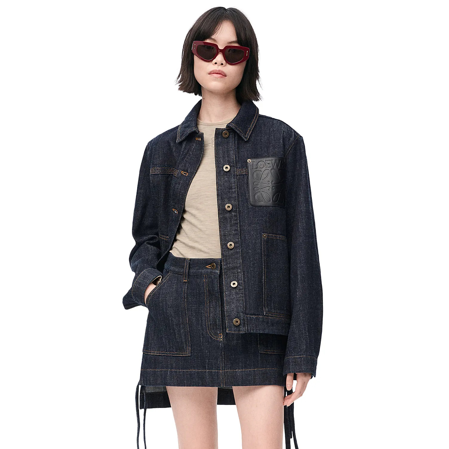 NIGO Loewe Women's Spring And Fall Blue Single Breasted Long Sleeved Denim Jacket Asymmetric Mid Waist Casual Skirt Suit Set #nigo75219
