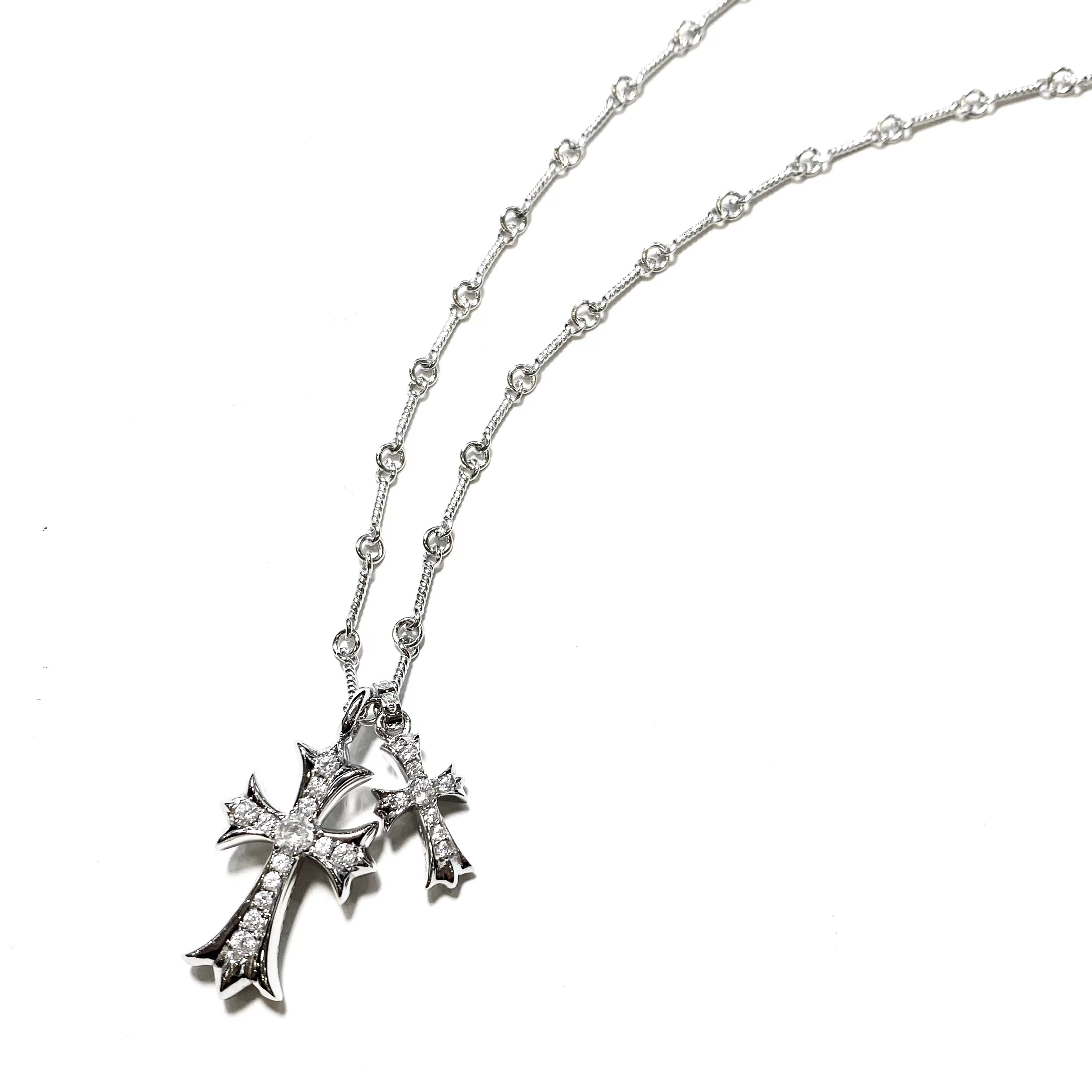 NIGO Chrome Hearts Men's Women's 925 Silver Platinum Plated Stone Double Cross Pendant Necklace Fashion Trend Necklace Jewelry Accessories #nigo71956