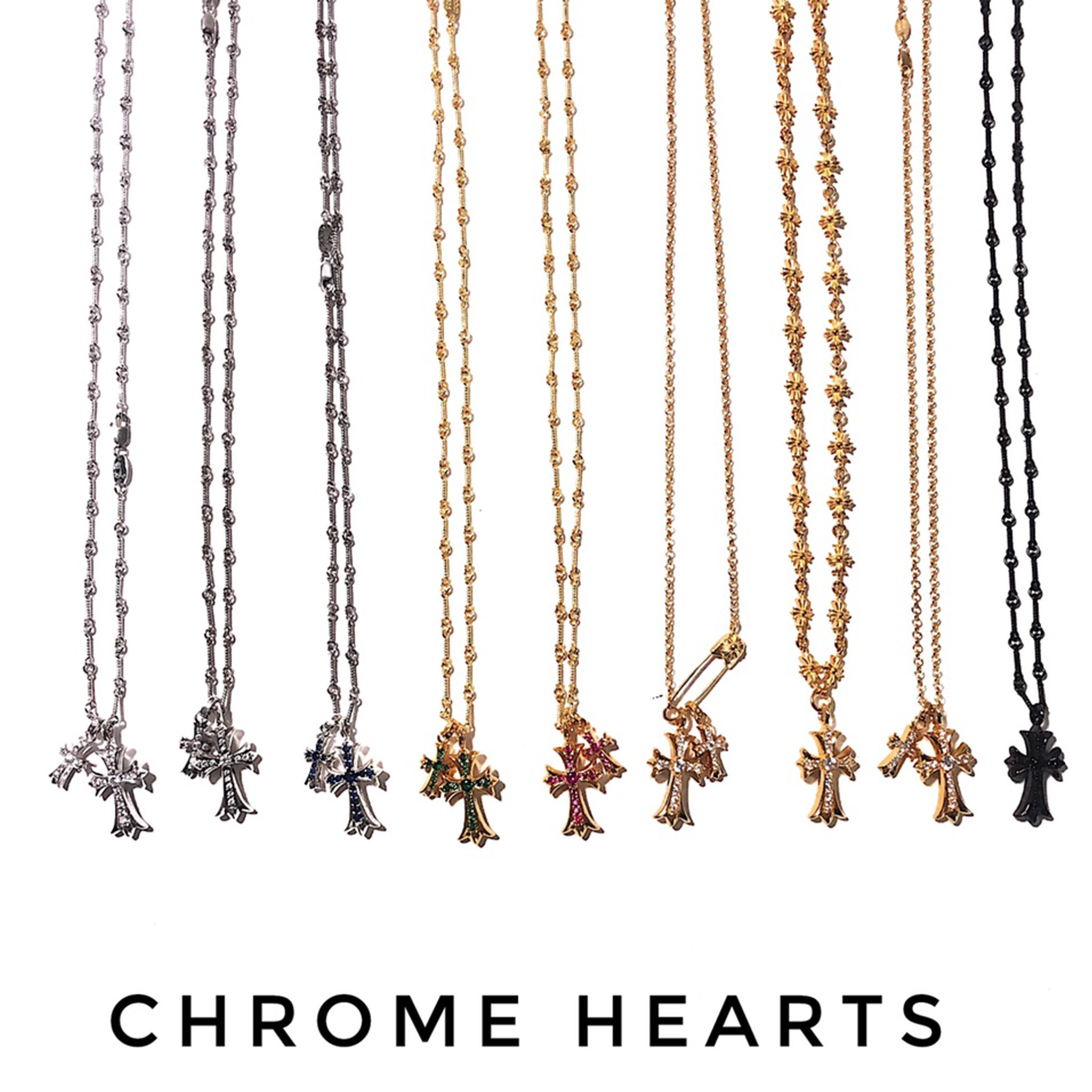 NIGO Chrome Hearts Men's Women's 925 Silver Platinum Plated Stone Double Cross Pendant Necklace Fashion Trend Necklace Jewelry Accessories #nigo71956