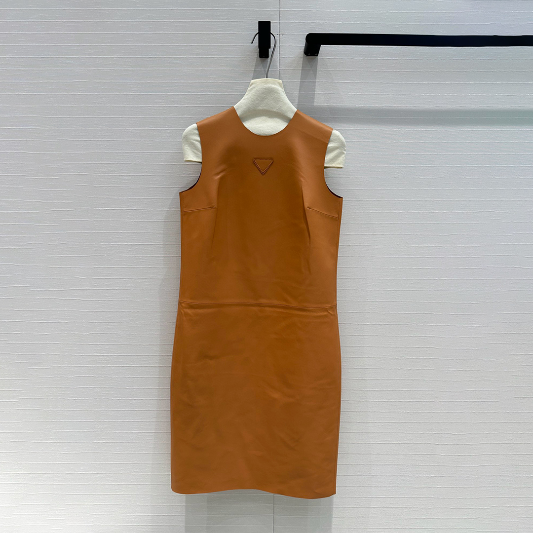 NIGO Prada Women's Fashion Luxury Spring And Summer Round Neck Leather Sleeveless Vest Dress Lambskin Comfortable Trend Temperament Dresses #nigo71957