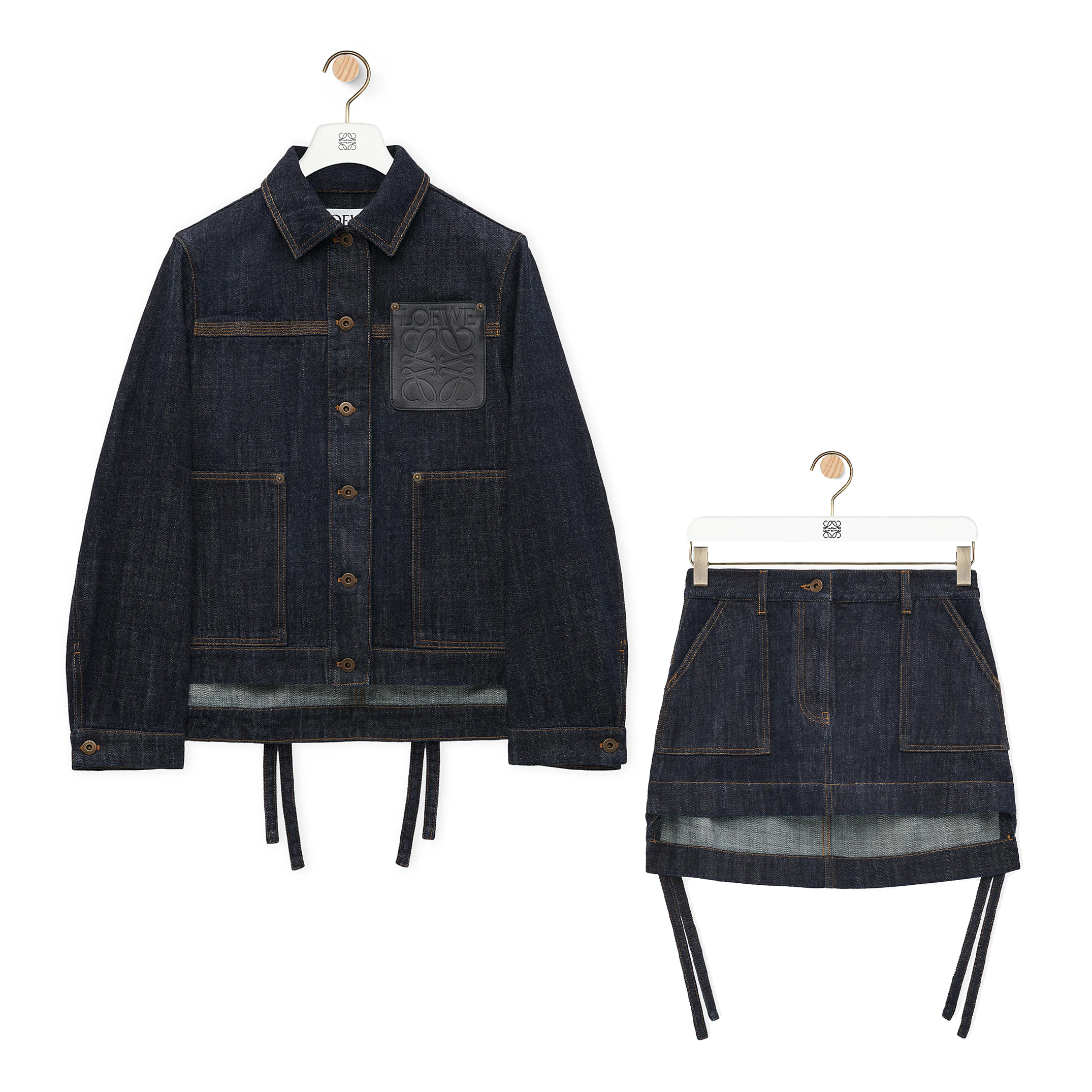 NIGO Loewe Women's Spring And Fall Blue Single Breasted Long Sleeved Denim Jacket Asymmetric Mid Waist Casual Skirt Suit Set #nigo75219