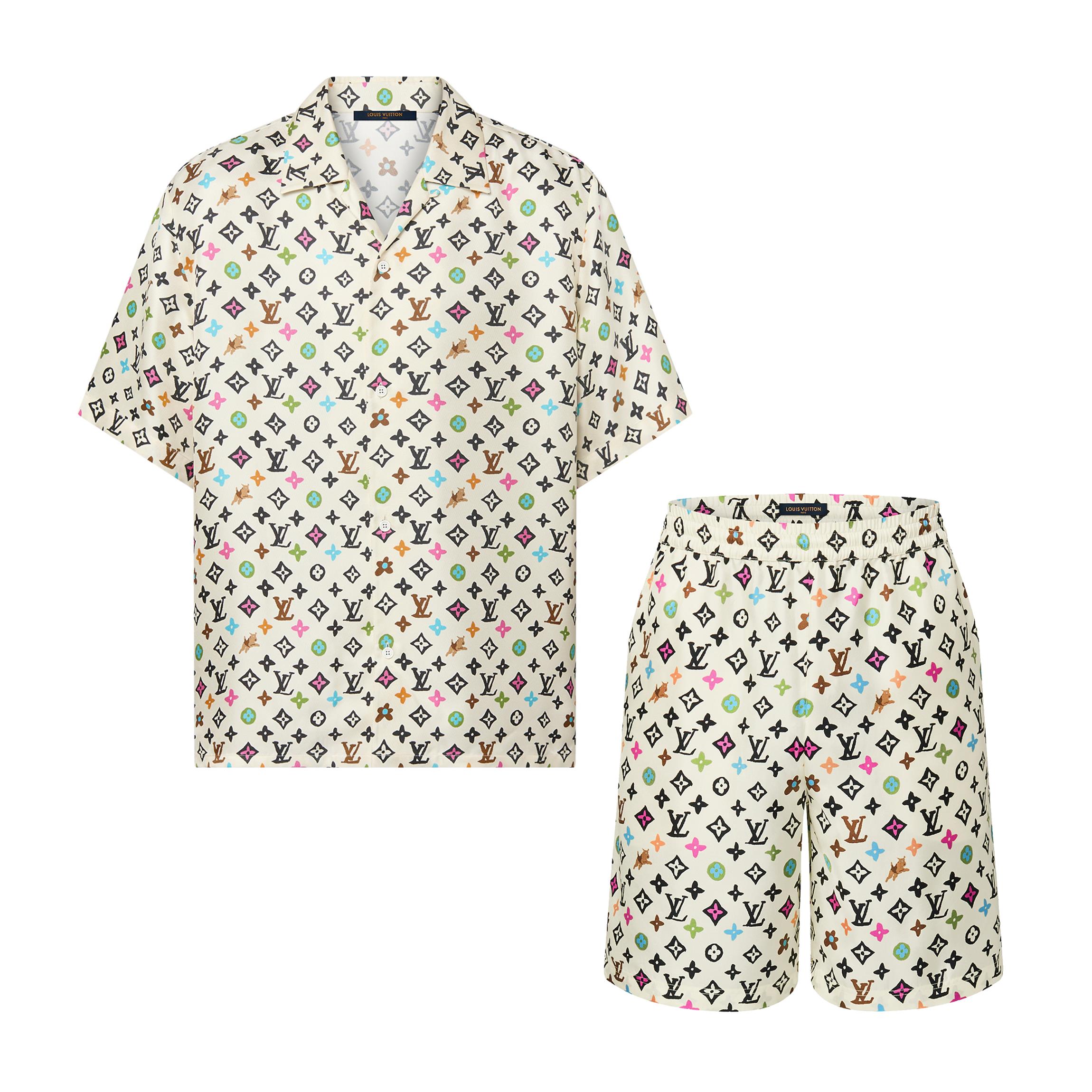 NIGO Louis Vuitton Men's Summer Logo Full Print Single Breasted Short Sleeve Shirt Elasticated Waist Shorts Suit Set #nigo75224