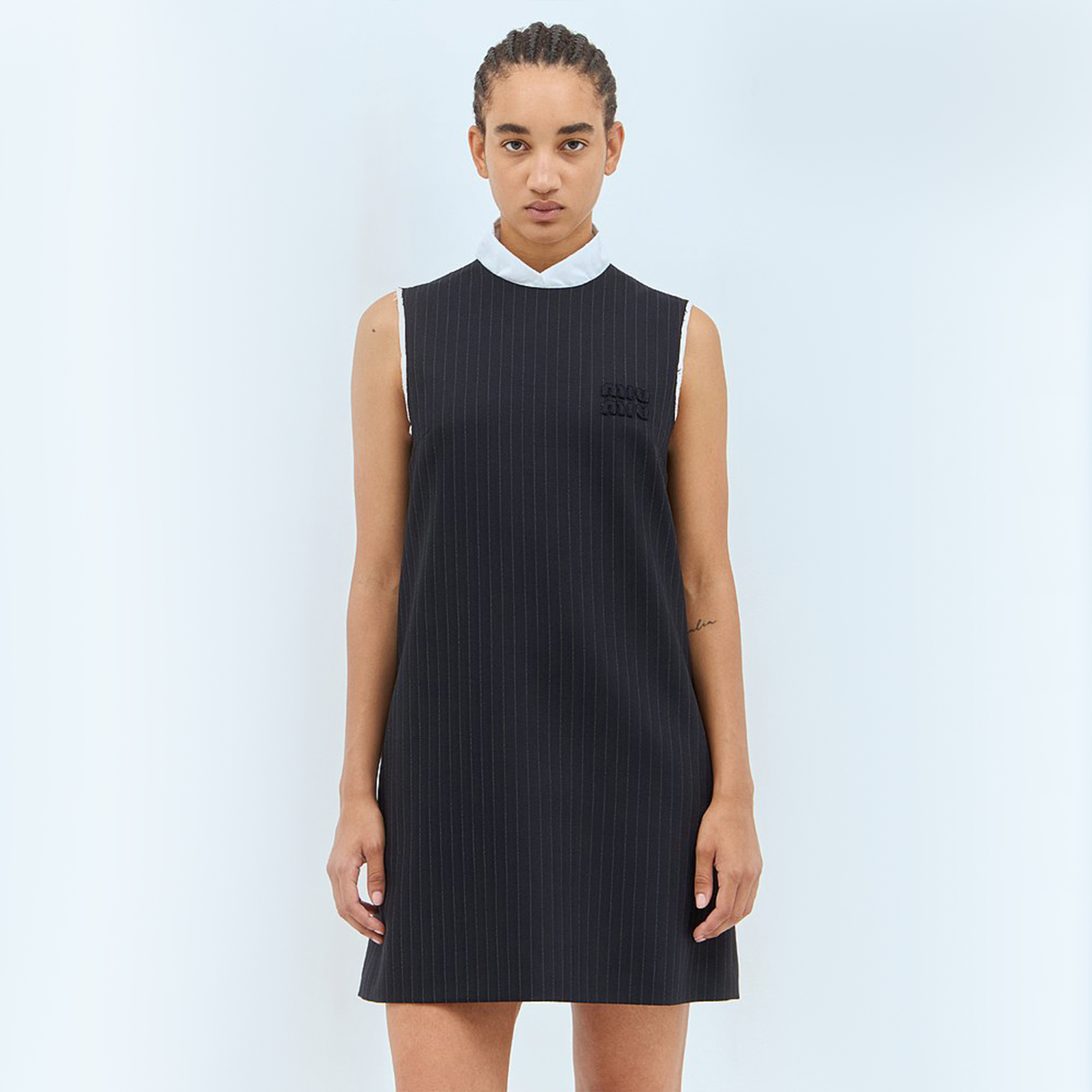 NIGO MiuMiu Women's Spring/summer Pinstripe Mini Dress Comfortable Fashion Lapel Sleeveless Straight Dresses #nigo71963