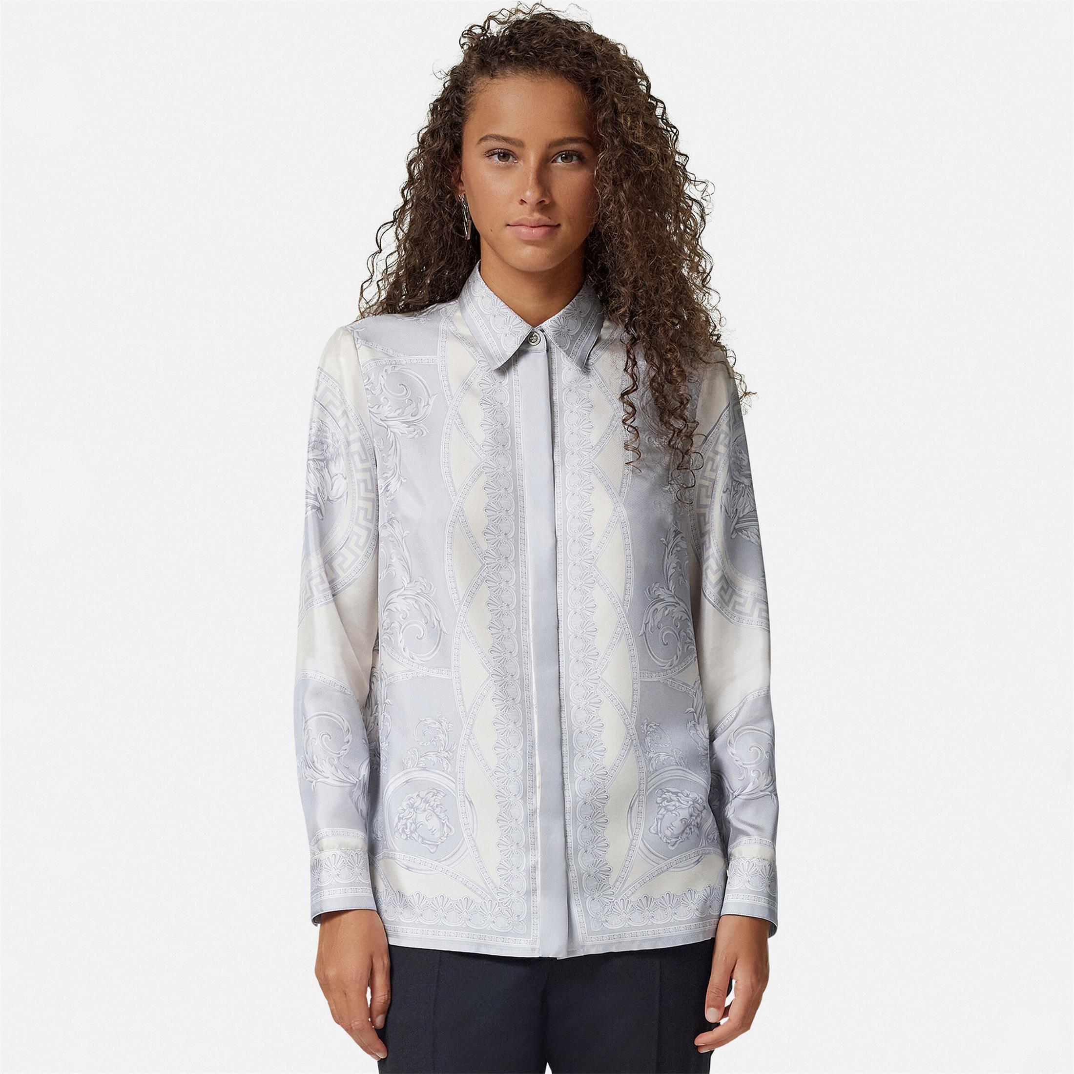 NIGO Versace Men's And Women's Summer Vacation Style Fashion Casual Flip Collar Printed Long Sleeved Silk Shirt #nigo75228