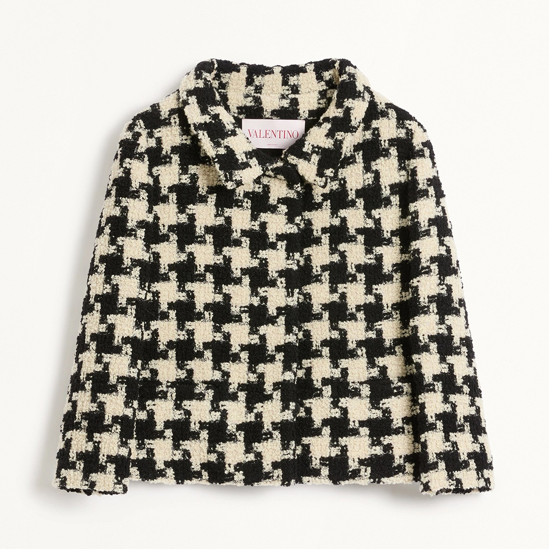 NIGO Valentino Women's Autumn and Winter Black and White Chibi Check Wool Tweed Lapel Single Breasted Long Sleeve Jacket #nigo75231