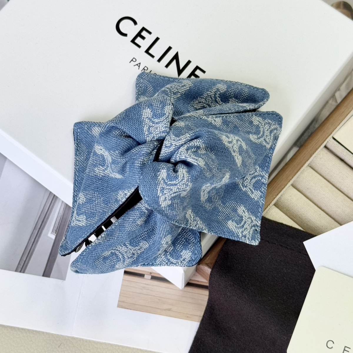 NIGO Chanel Women's Blue Alphabet Printed Denim Fabric Shark Hair Clips Hair Bands Hair Bands Headwear Accessories #nigo75251