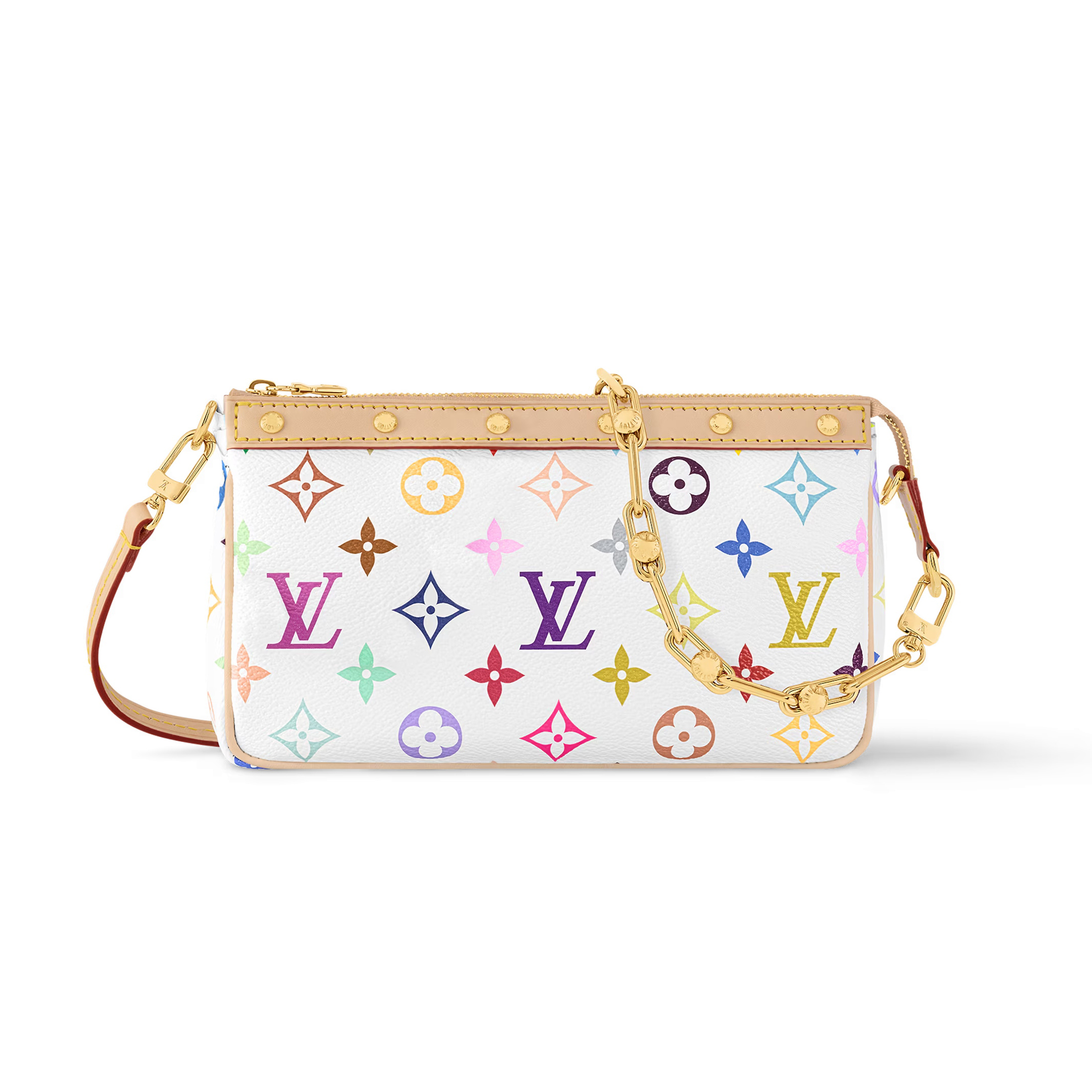 NIGO Louis Vuitton Pochette Accessoires Women's Detachable Chain Colorful Printed Zipper Closure Coated Canvas Single Shoulder Slanting Clutch Bag Bags #nigo75243