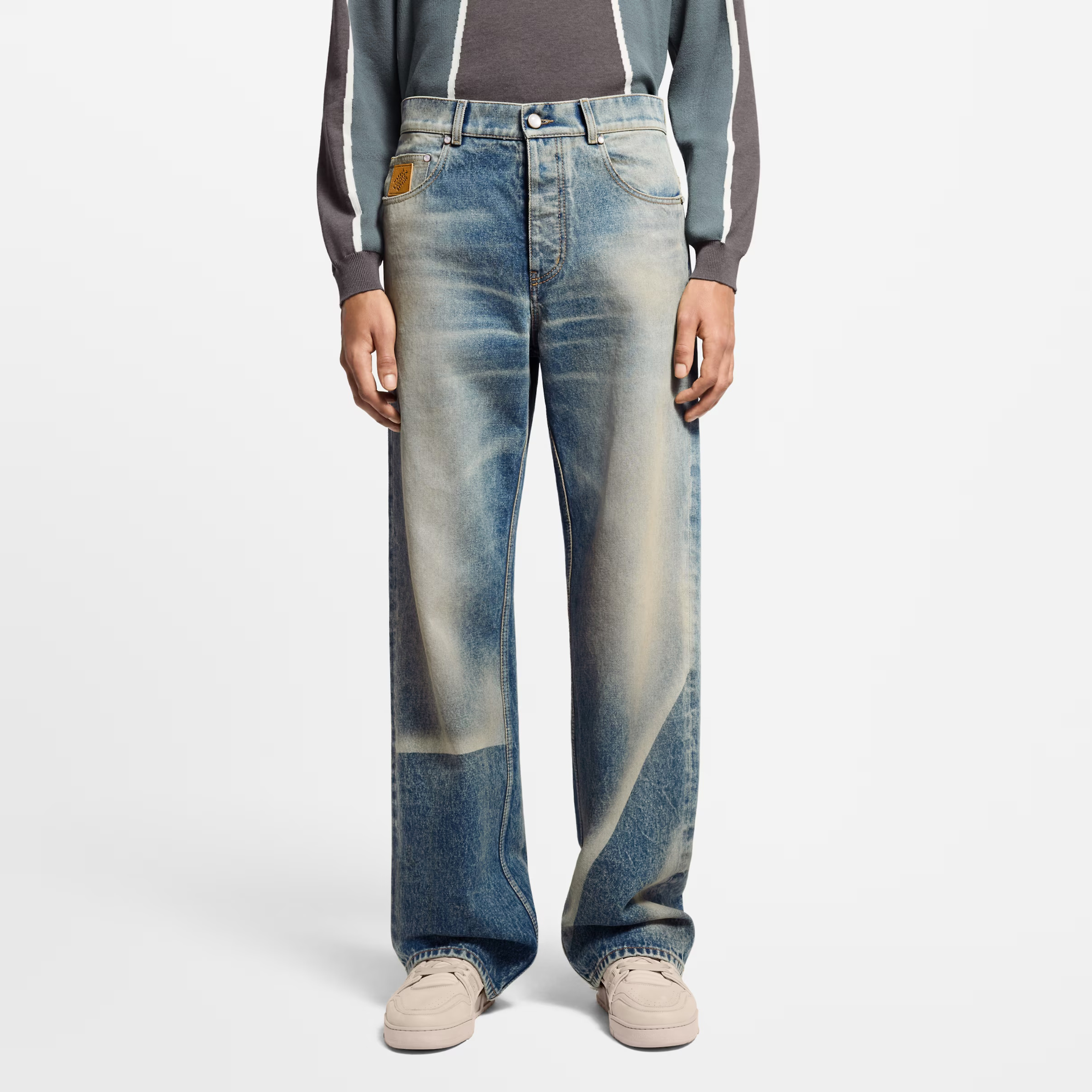 NIGO Louis Vuitton Men's Spring And Fall Blue Washed Bright Line Loose Long Jeans Pants #nigo75247