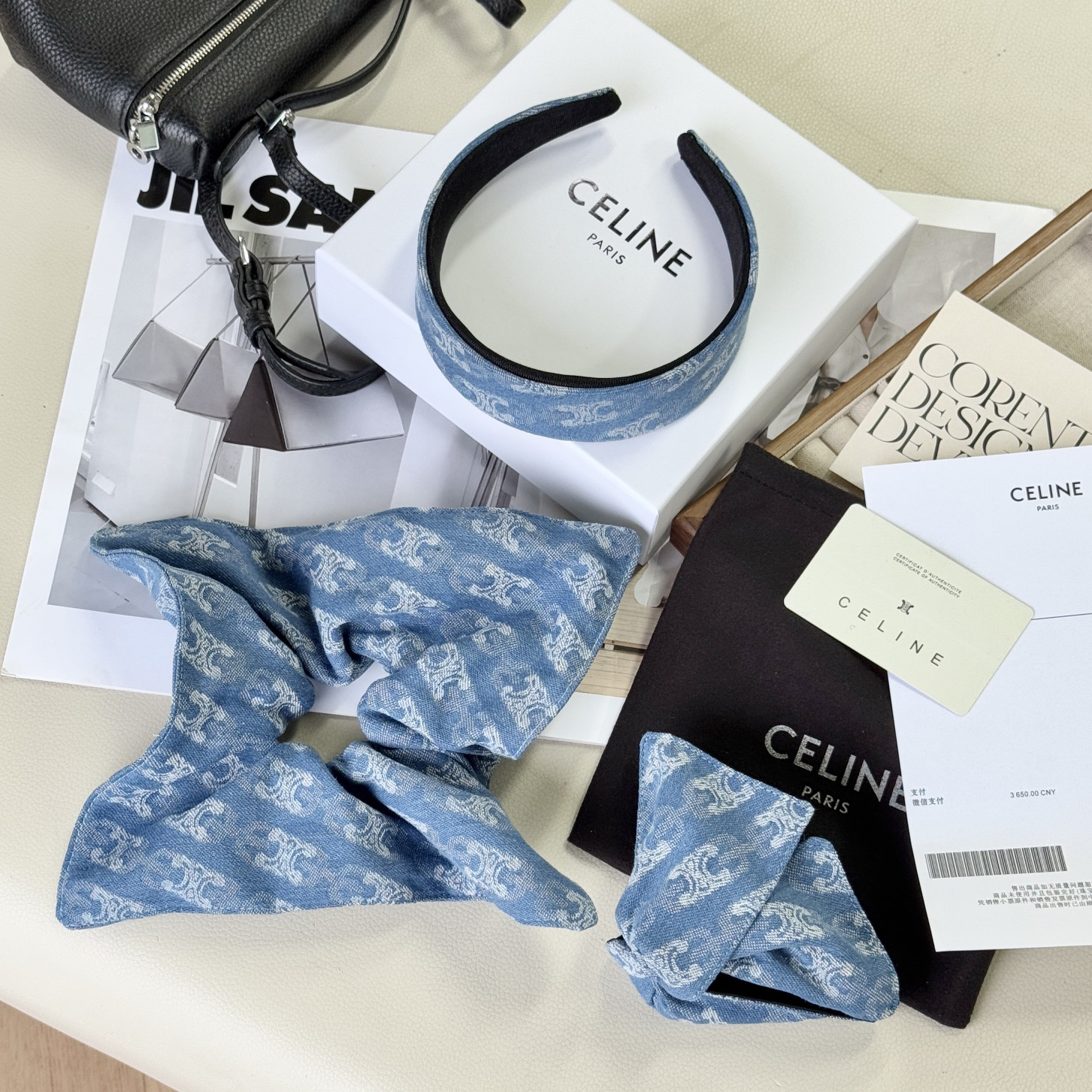 NIGO Chanel Women's Blue Alphabet Printed Denim Fabric Shark Hair Clips Hair Bands Hair Bands Headwear Accessories #nigo75251