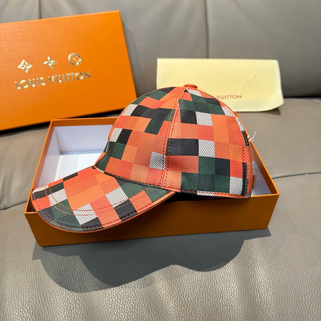 NIGO Louis Vuitton Men's Colorful Tessellated Printed Leather Duck Tongue Cap Hat #nigo75252