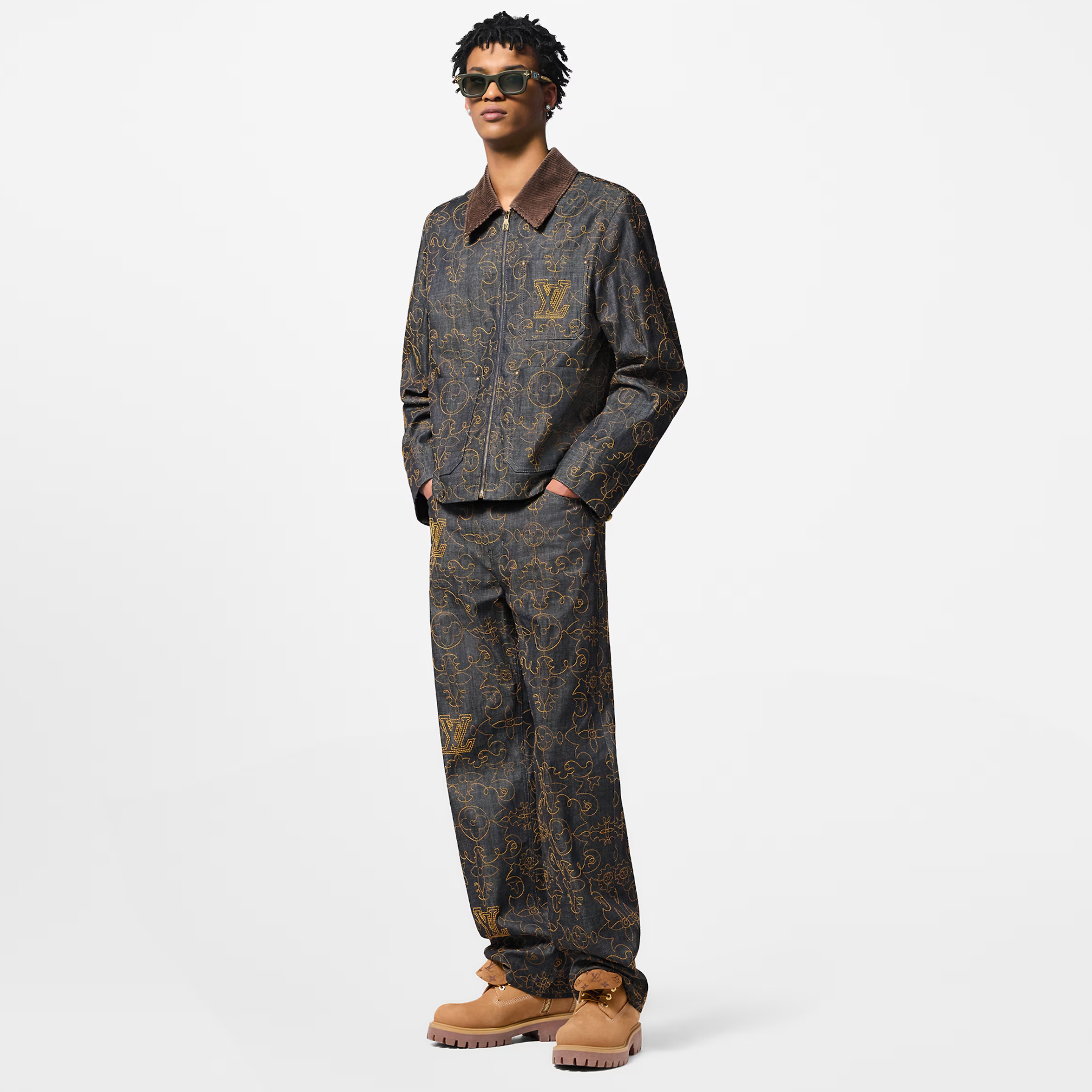 NIGO Louis Vuitton Men's Spring And Fall Logo Embroidery Zipper Lapel Long Sleeved Denim Jacket Casual Jeans Pants Suit Set #nigo75267