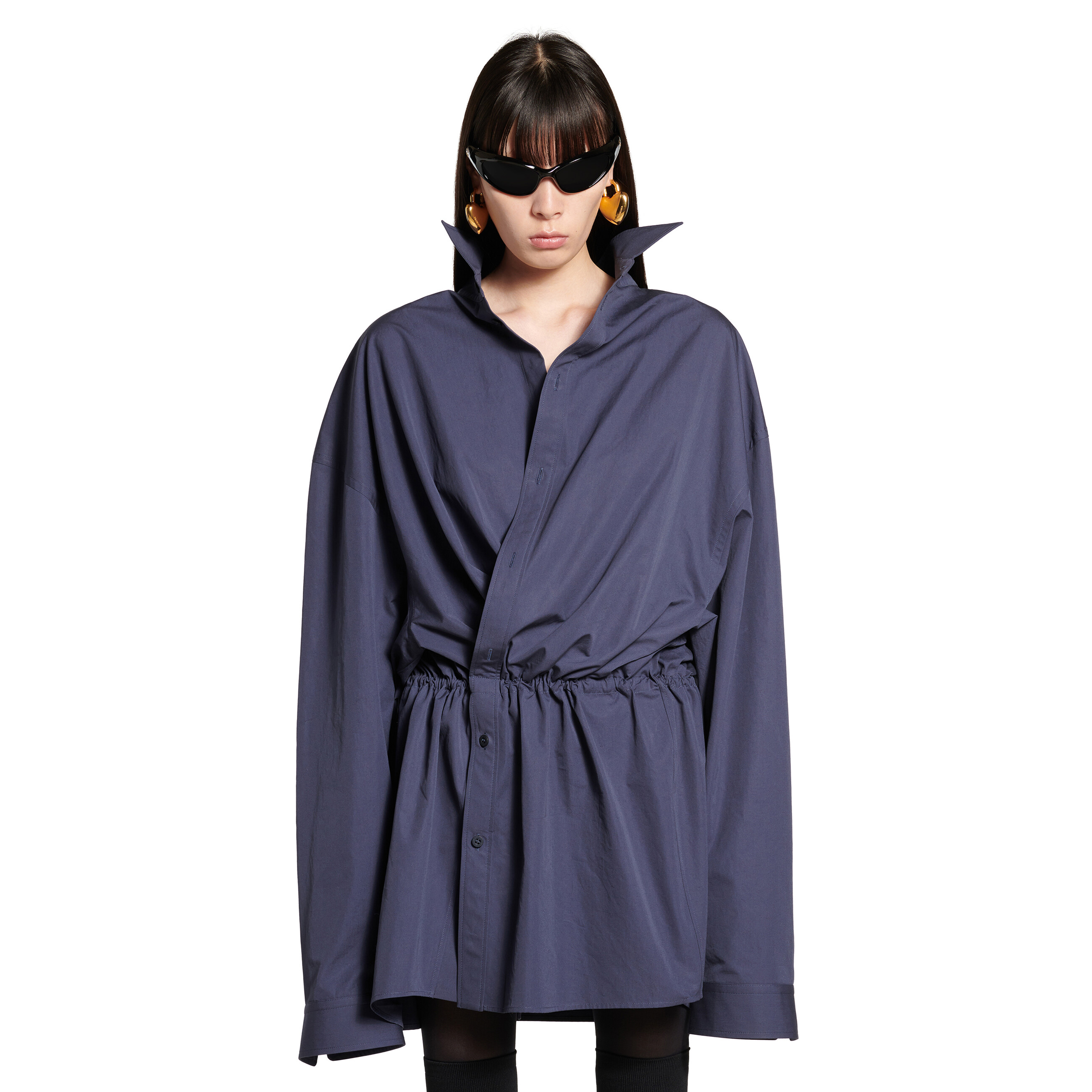 NIGO Balenciaga Women's Spring and Autumn Solid Color Waisted Shirt Neck Regular Fit Long Sleeve Dresses #nigo75261