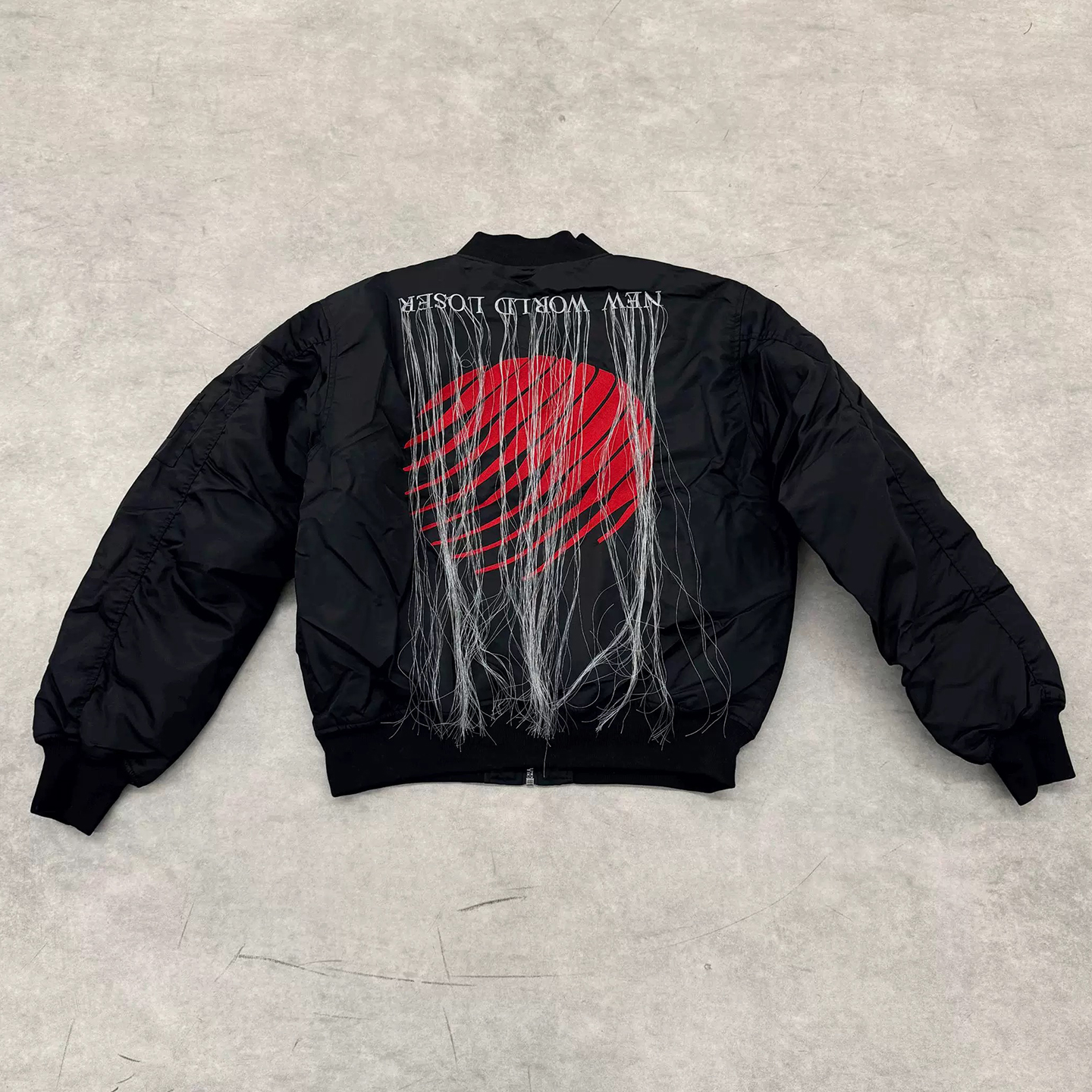 NIGO HOOD BY AIR Men's Fall/Winter Logo Embroidered Fringe Solid Color Zipper Long Sleeve Bomber Jacket Ngvp #nigo9942