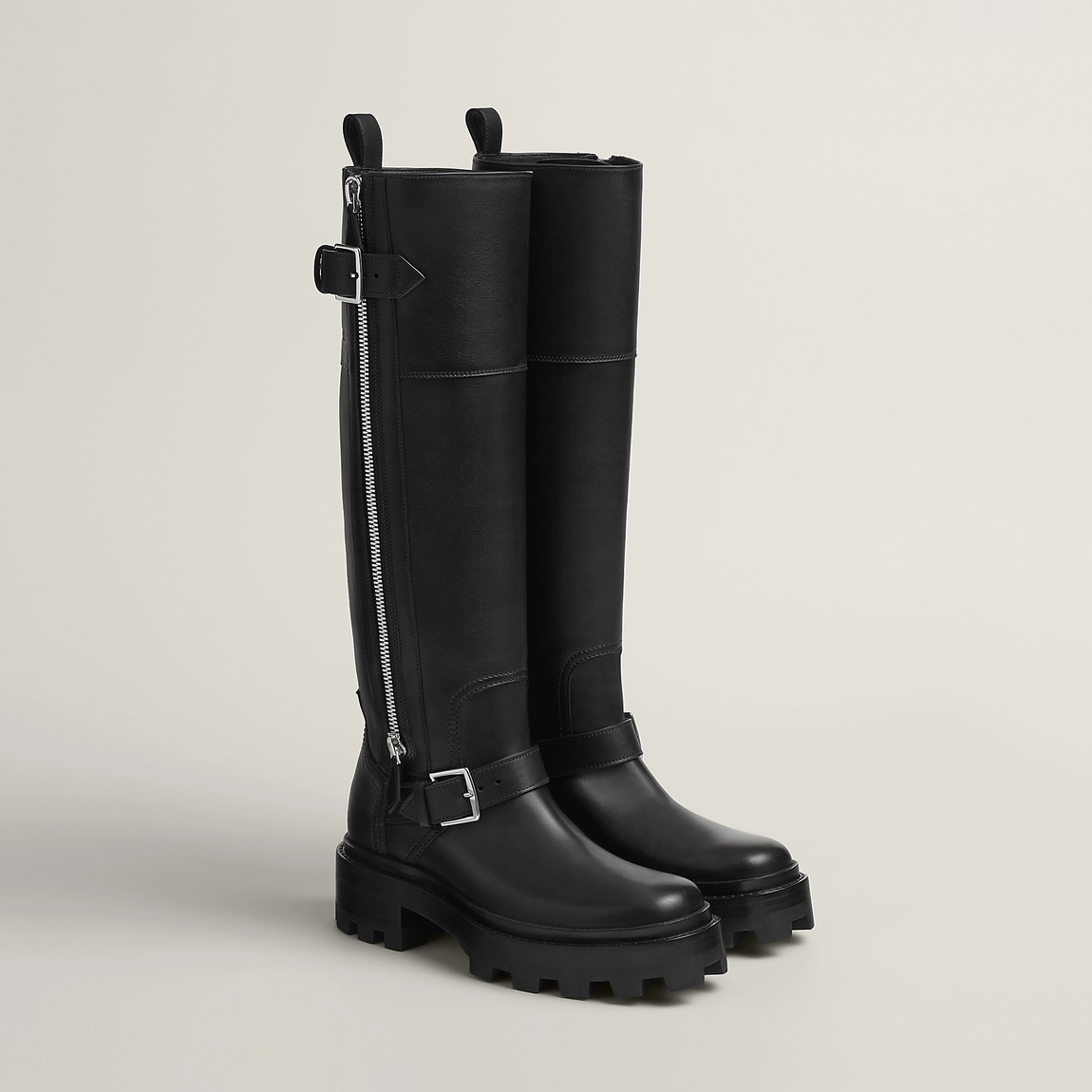 NIGO Hermes Women's Knight Boots Simple Temperament Elegant Autumn And Winter Tall Chunky Heel Leather Boots Shoes #nigo75268