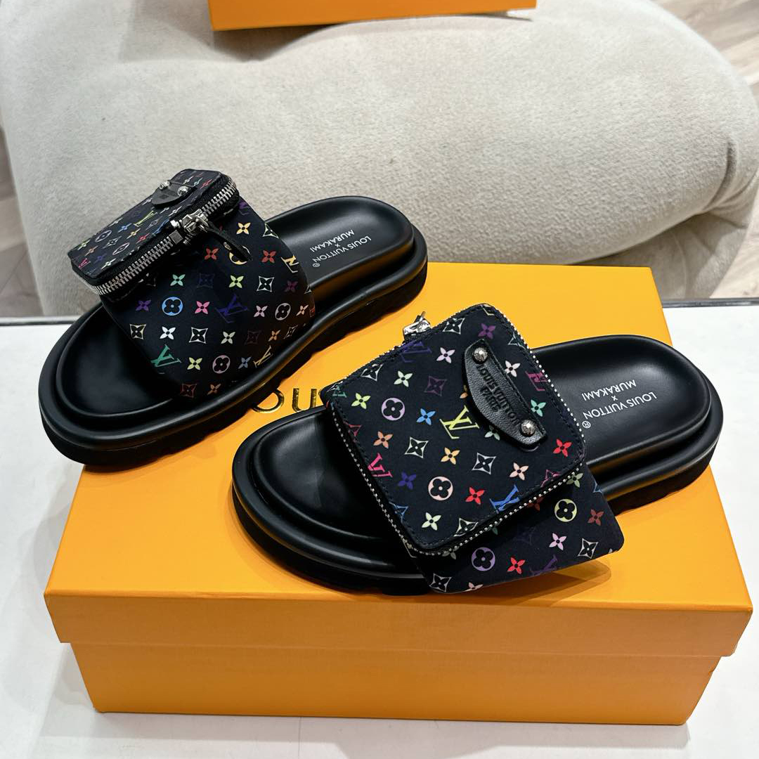 NIGO Louis Vuitton Men's and Women's Summer Colorful Printed Round Head Overfoot Leather Sandals Slippers Shoes #nigo75269