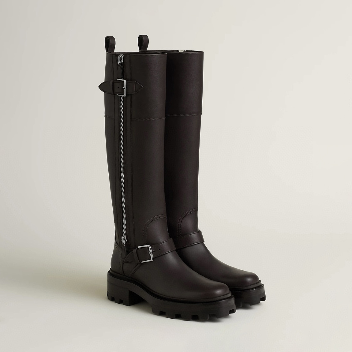 NIGO Hermes Women's Knight Boots Simple Temperament Elegant Autumn And Winter Tall Chunky Heel Leather Boots Shoes #nigo75268