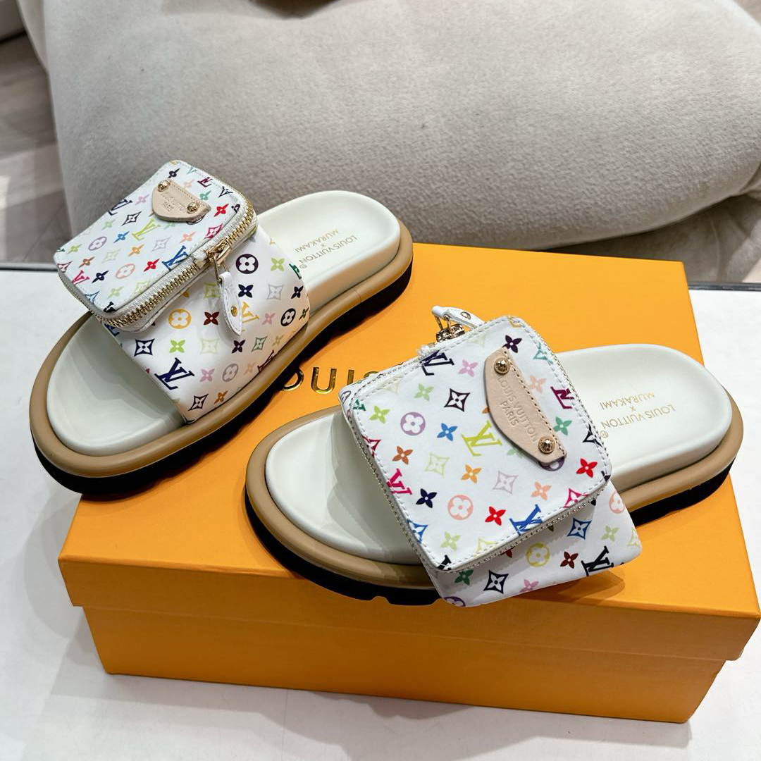 NIGO Louis Vuitton Men's and Women's Summer Colorful Printed Round Head Overfoot Leather Sandals Slippers Shoes #nigo75269