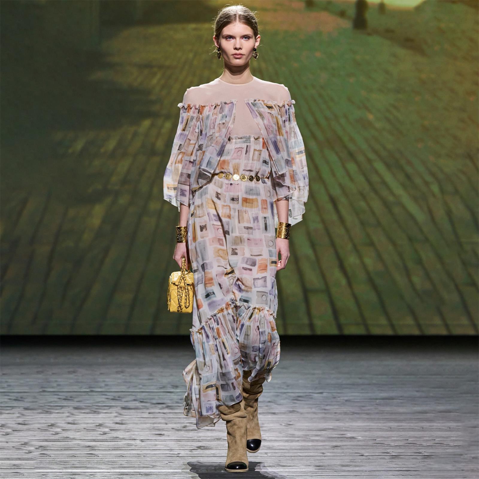 NIGO Chanel Women's Spring Summer Pattern Printed Long Silk Long Sleeve Dresses #nigo75274