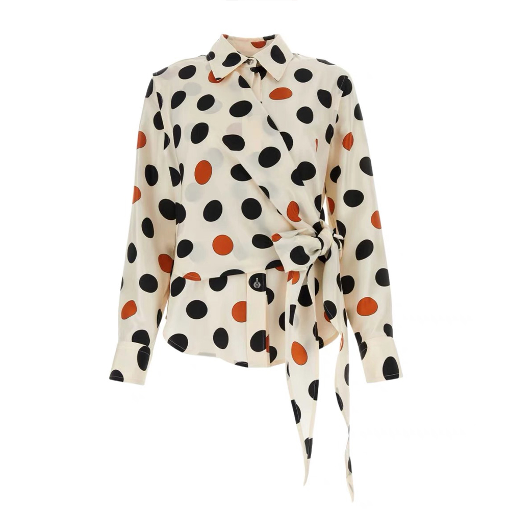 NIGO Bottega Veneta Women's Summer Polka Dot Printed Ribbon Lapel Long Sleeve Silk Shirt Ngvp #nigo9945