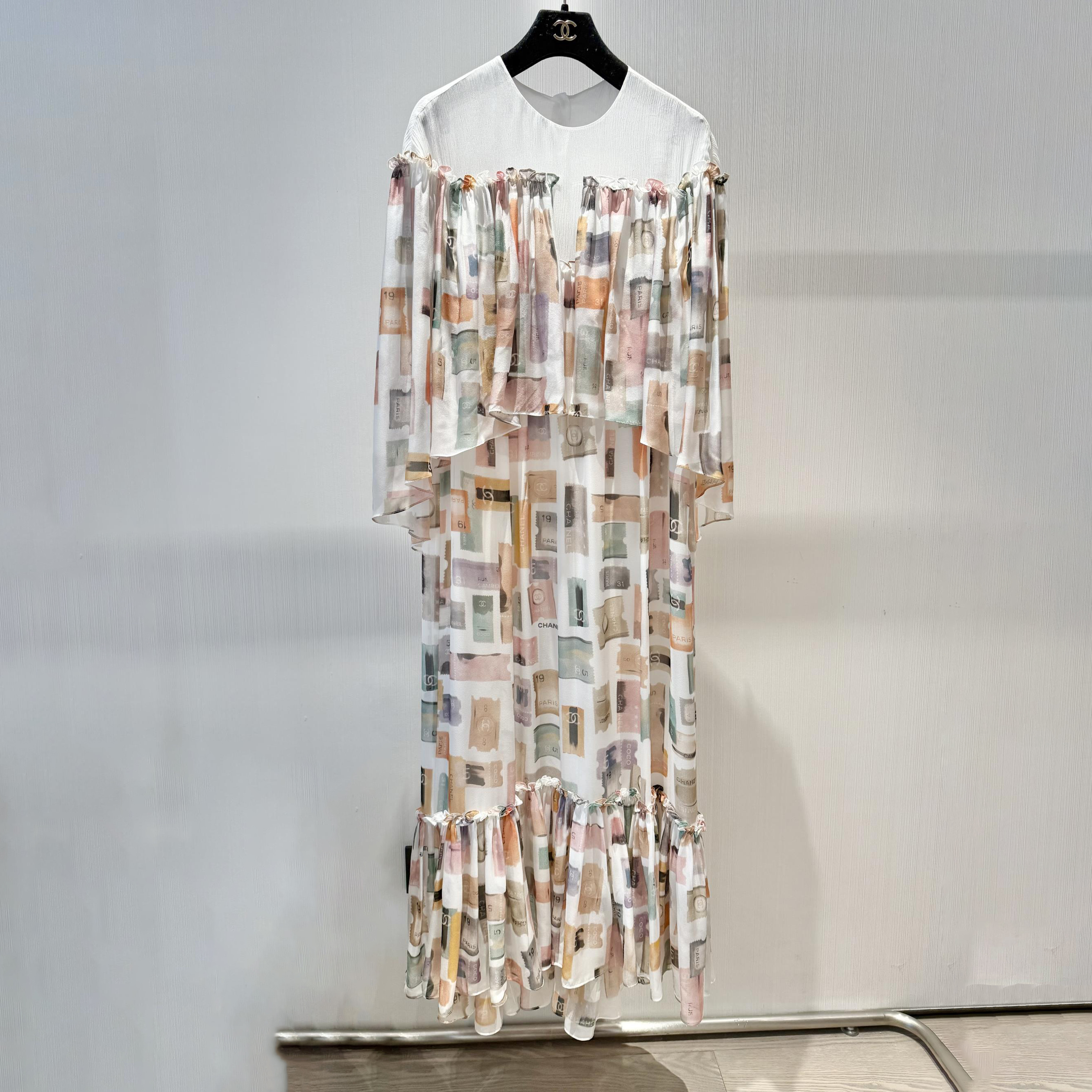 NIGO Chanel Women's Spring Summer Pattern Printed Long Silk Long Sleeve Dresses #nigo75274