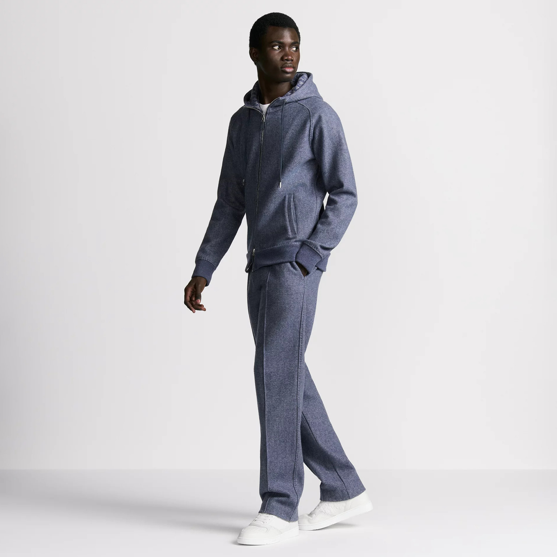 NIGO Dior Men's Spring and Autumn Solid Color Jacquard Cashmere Hooded Zipper Long Sleeve Jacket Drawstring Lace-Up Leisure Pants Suit Set #nigo75272