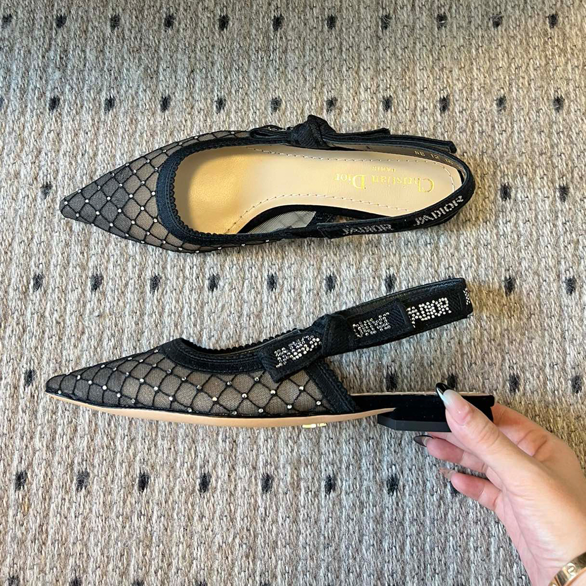 NIGO Dior Women's Luxury Elegant Heels Mesh Buckle Diamond Temperament Flat Shoes Black Mature Sexy Shoes #nigo71994