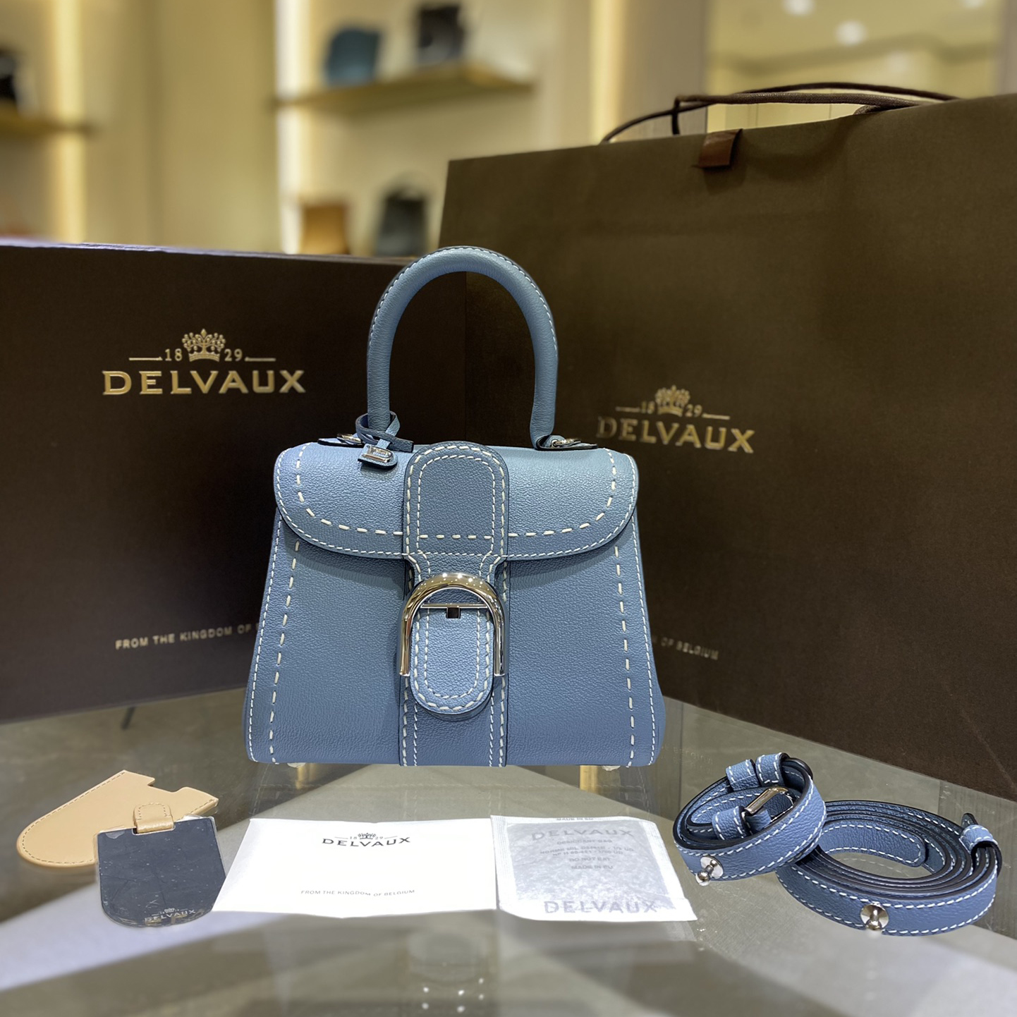 NIGO Delvaux Women's Outside Stitching Solid Color Calfskin Handheld Slanting Shoulder Bag Bag #nigo75294