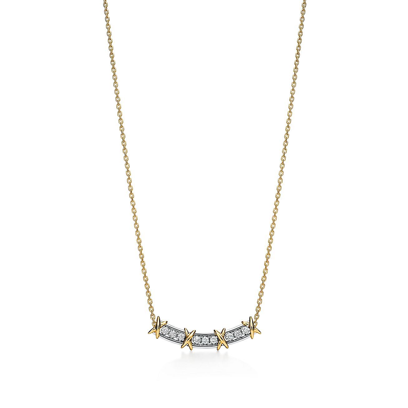NIGO Tiffany & Co. Women's Jean Schlumberger By Tiffany Collection Sixteen Stone Narrow Necklace With Diamonds Round Pendant Necklace Accessories Ngvp #nigo9947
