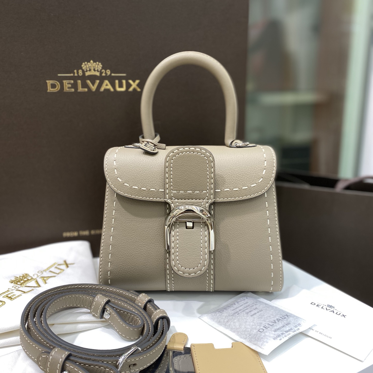 NIGO Delvaux Women's Outside Stitching Solid Color Calfskin Handheld Slanting Shoulder Bag Bag #nigo75294